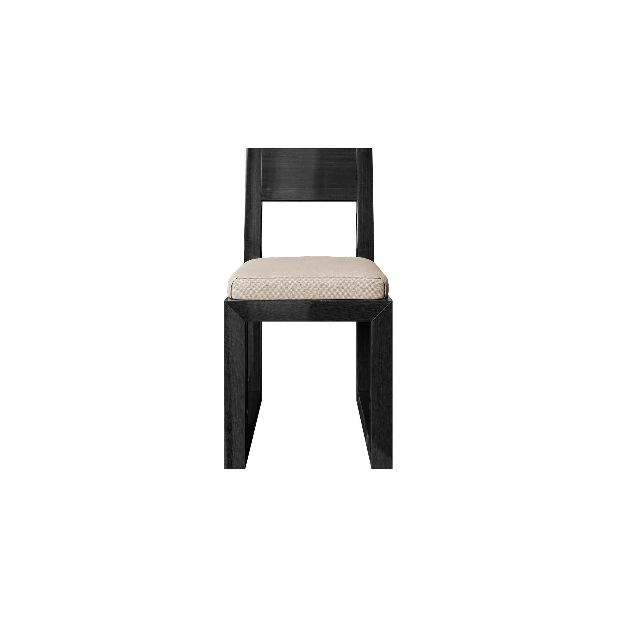 Minimalist Brutalist Minimal Dining Chair Black Wengue Wood, White Velvet Seat For Sale