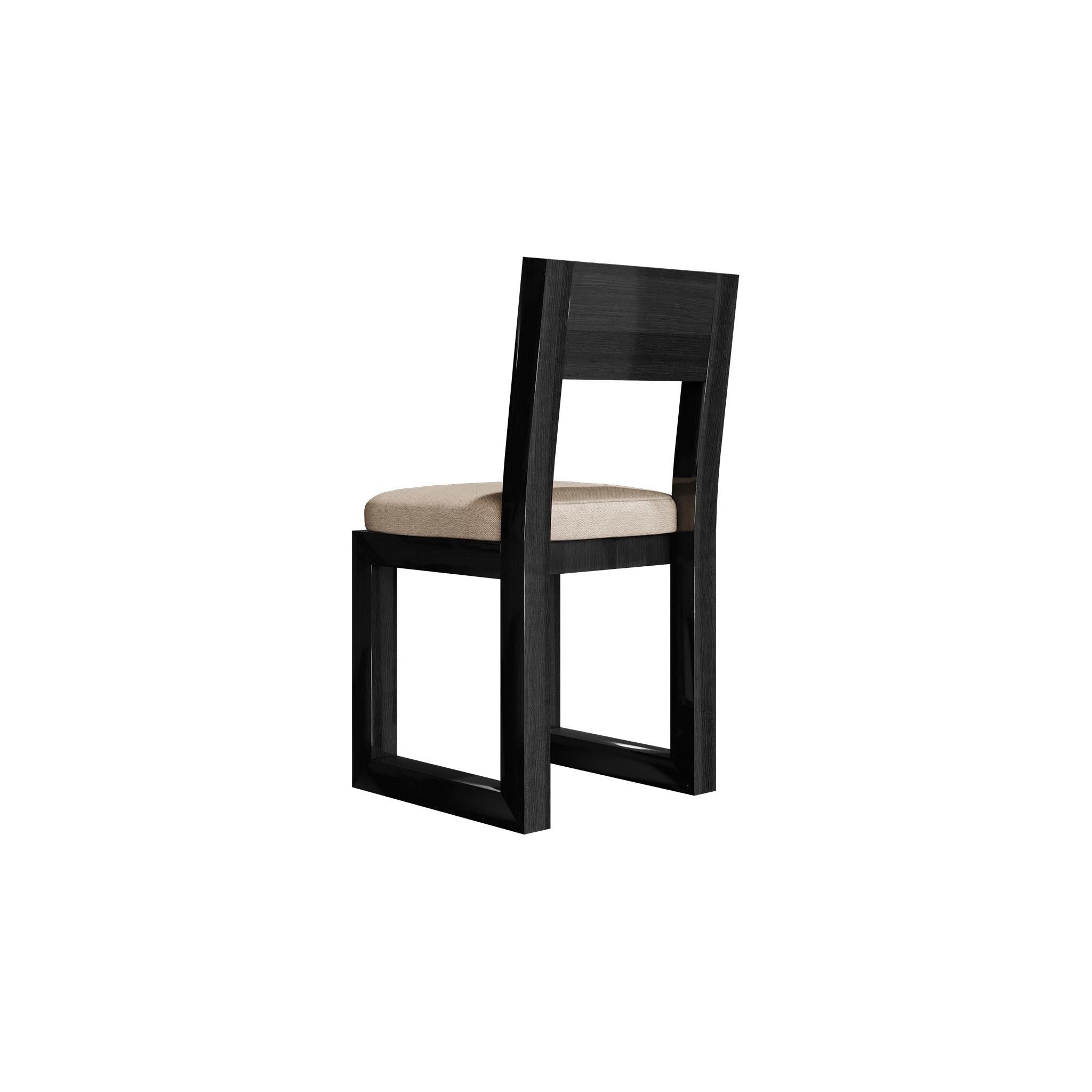 Portuguese Brutalist Minimal Dining Chair Black Wengue Wood, White Velvet Seat For Sale