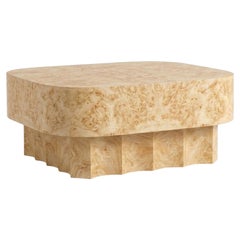Brutalist Minimalist Glossy Burl Coffee Table with Fluted Pedestal Base