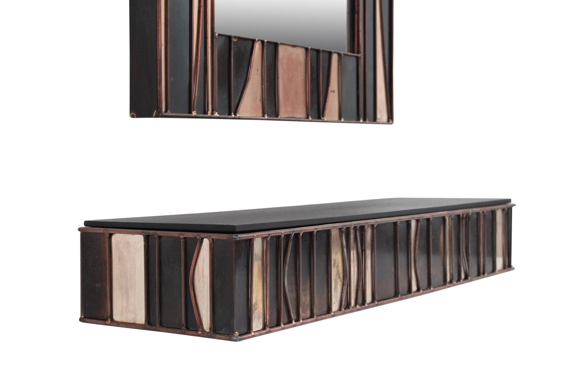 Mid-20th Century Brutalist Mirror and Console by Jere