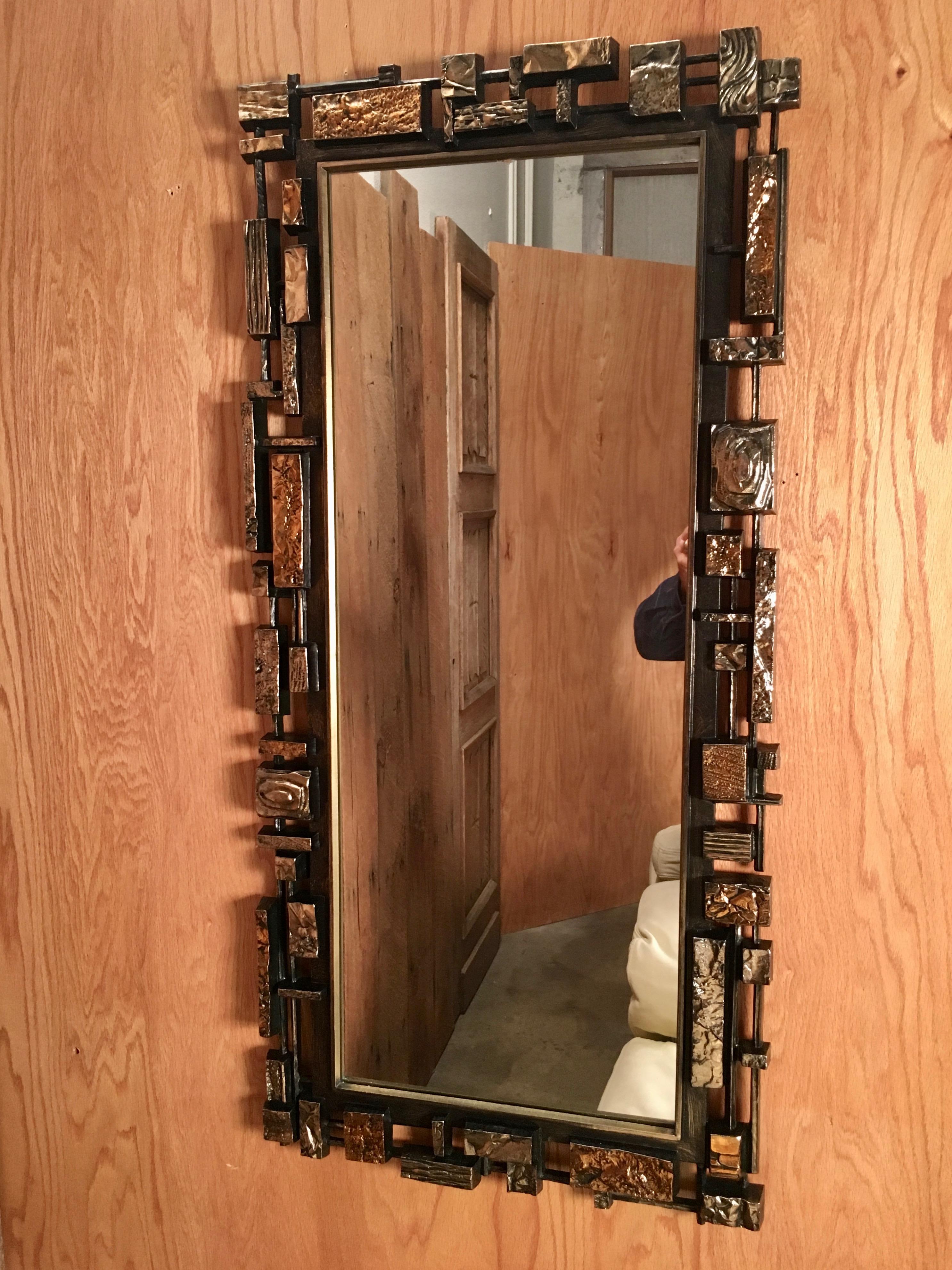 Brutalist Mirror by Syroco In Good Condition In Denton, TX