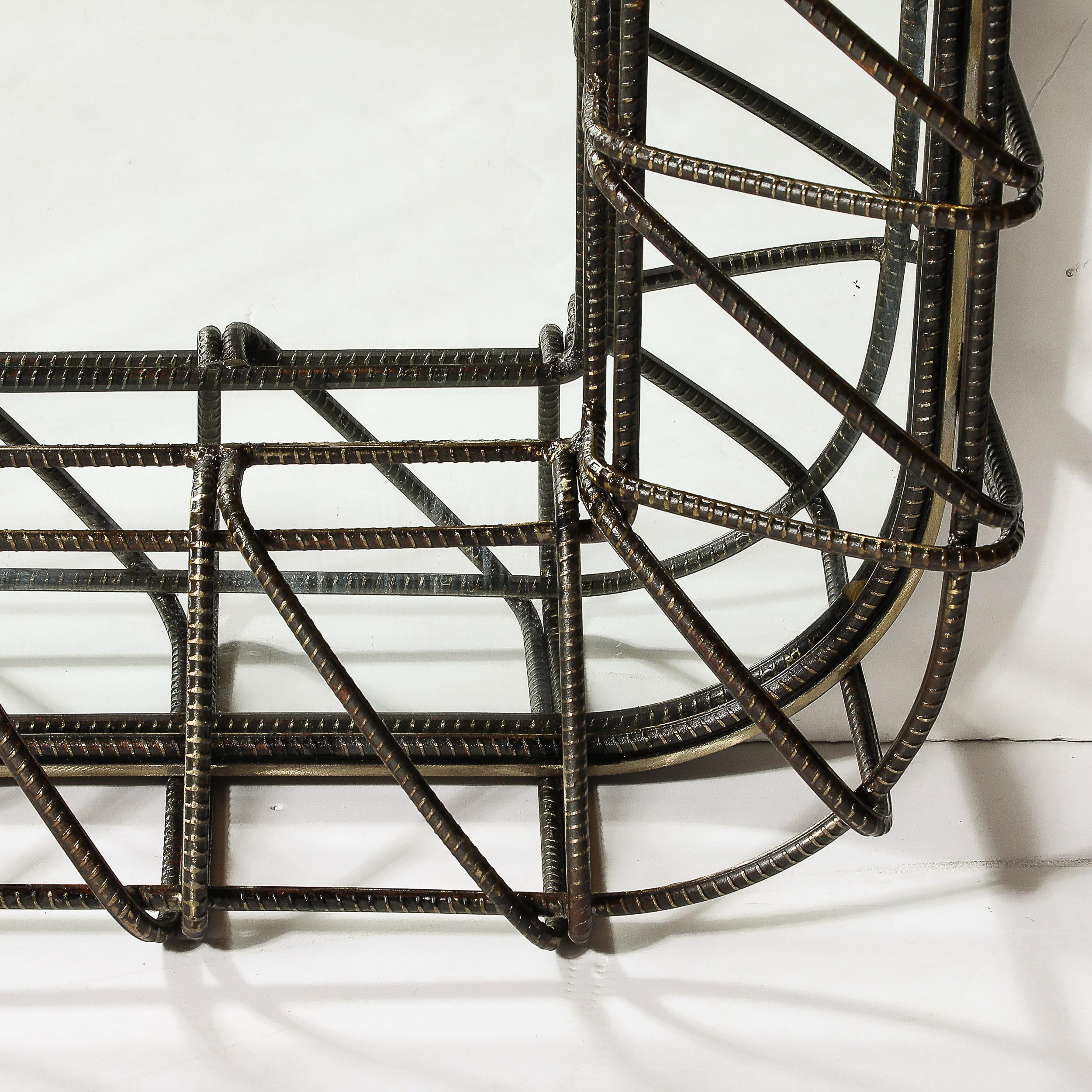 American Brutalist Mirror in Sculptural Welded Rebar