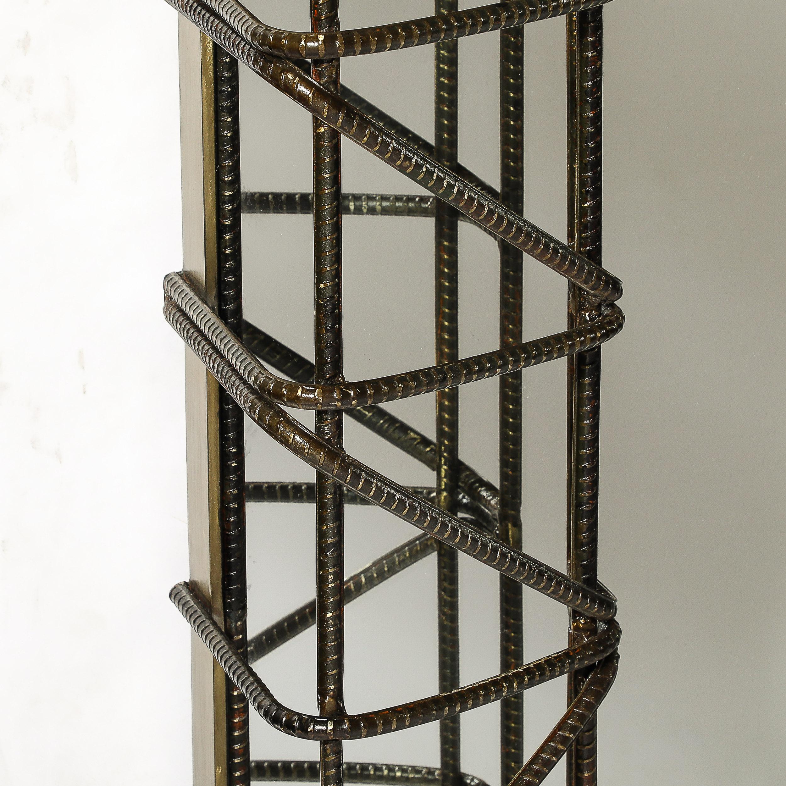 Metal Brutalist Mirror in Sculptural Welded Rebar