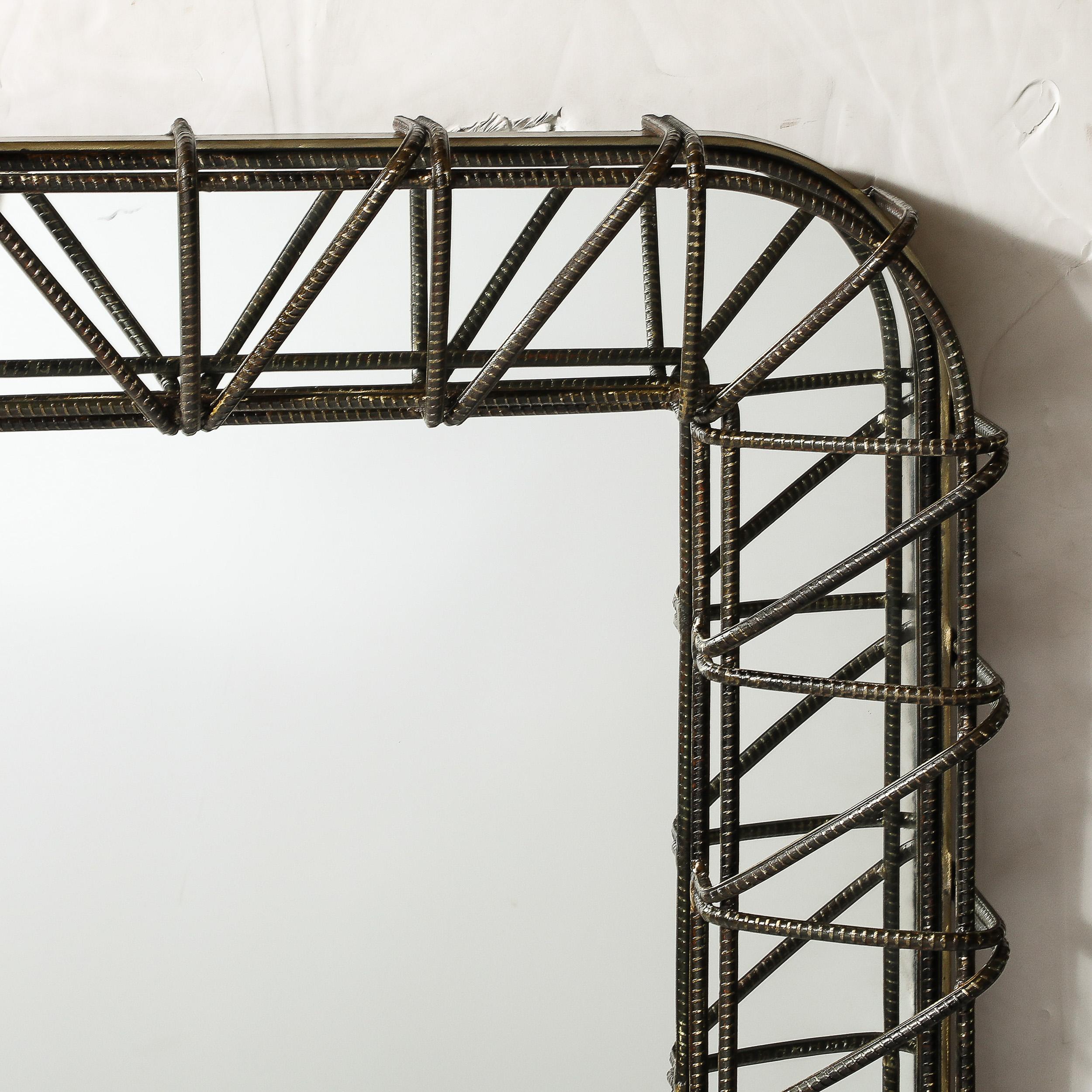 Brutalist Mirror in Sculptural Welded Rebar 1