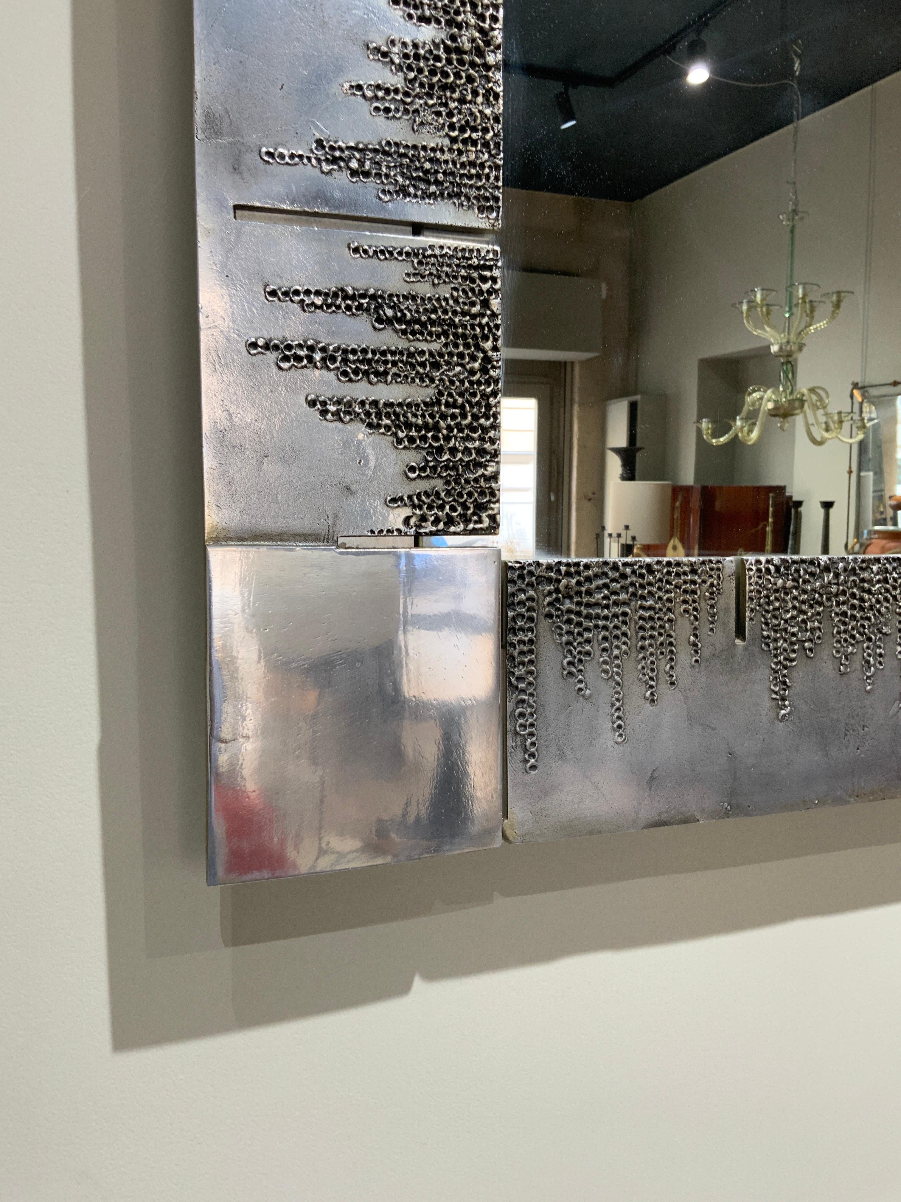 Brutalist Mirror in Steel Bianca Garinei, Italy, 1970 In Good Condition In PARIS, FR
