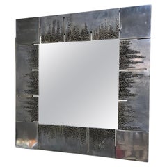 Brutalist Mirror in Steel Bianca Garinei, Italy, 1970