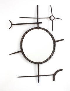 Espejo Brutalista de Hierro Forjado, Inspiración Joan Miró, España Años 50