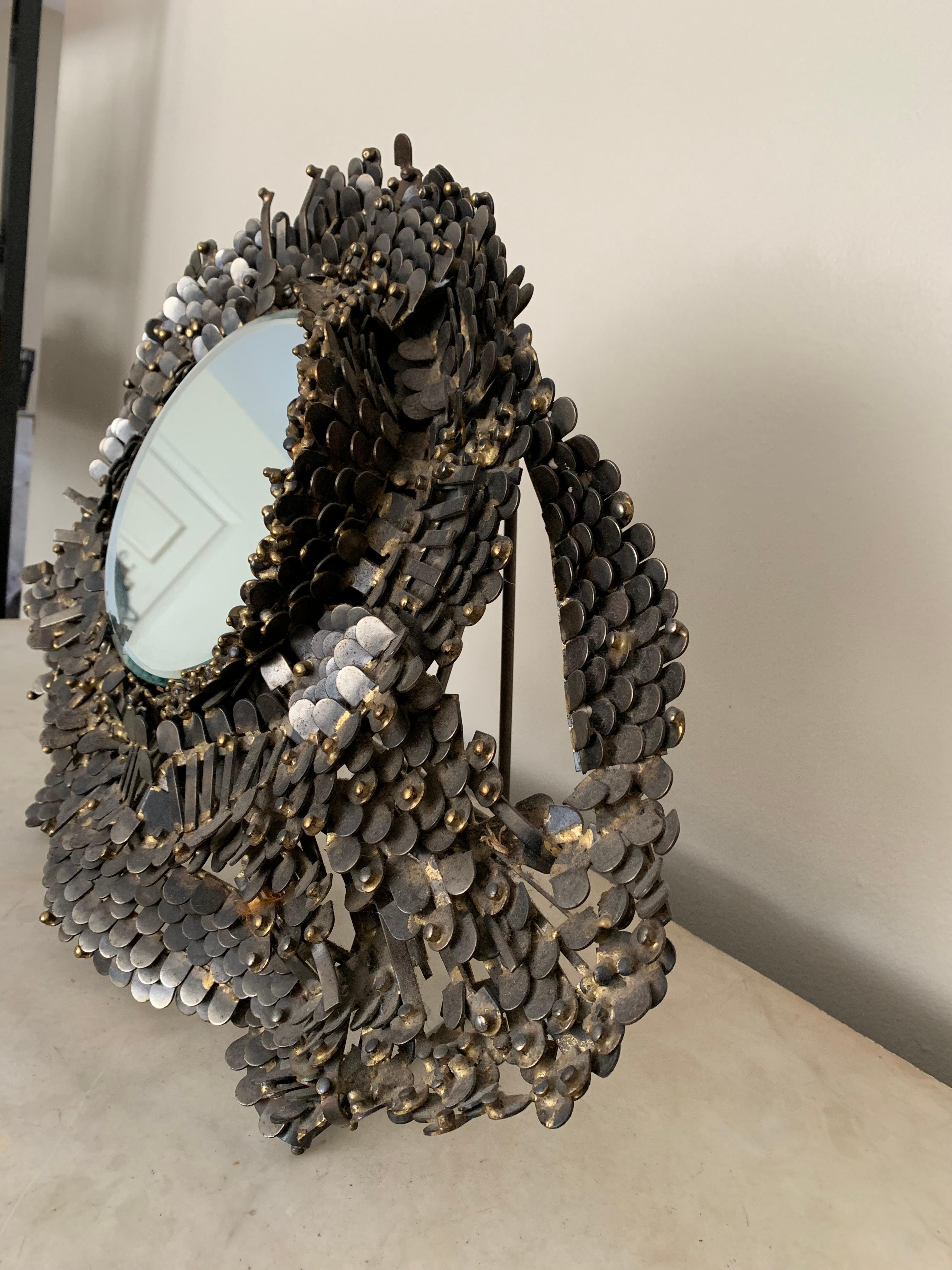 Brutalist Mirror Richard Bitterman, Table Top or Wall Hung For Sale 1