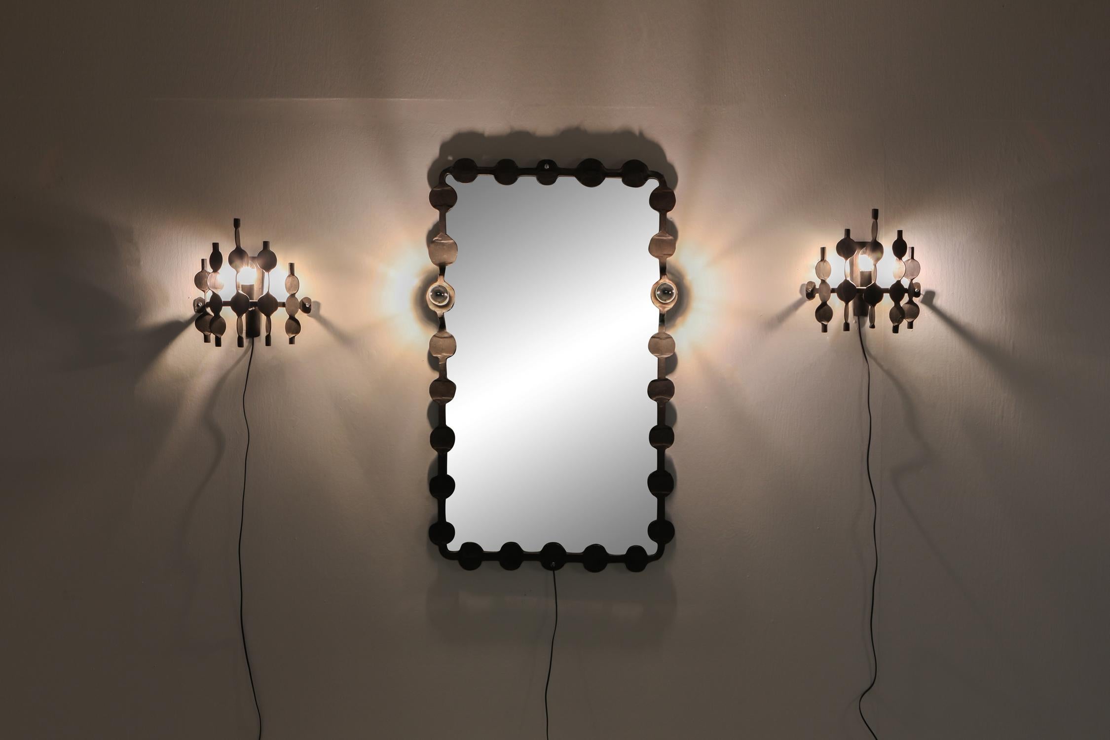 Forged Brutalist Mirror with Lights Atelier Français