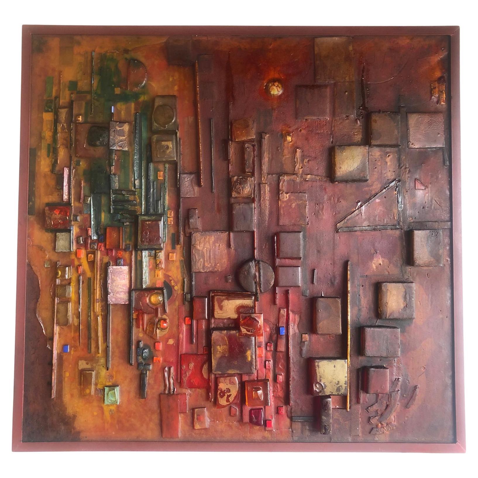 Brutalist mixed media sculptural artwork - Timmermans 1970s