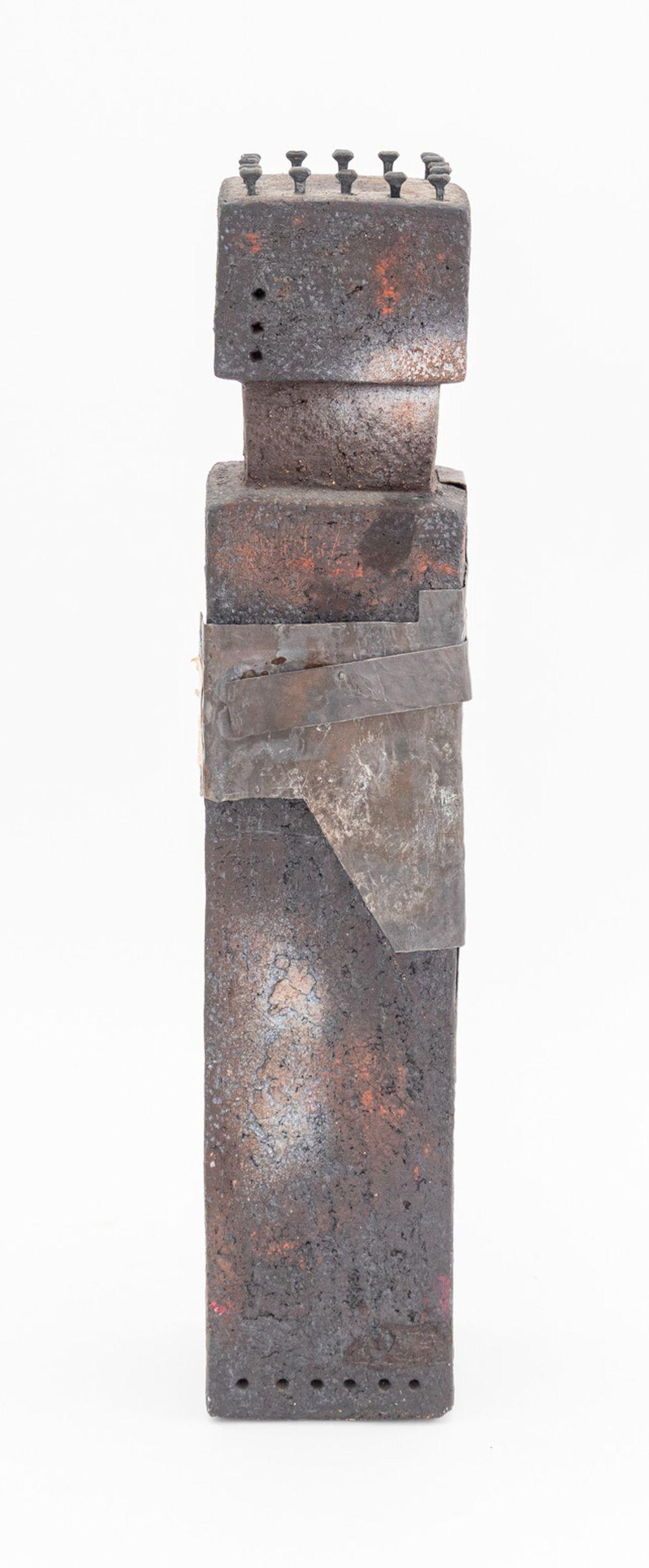 Brutalist Mixed Media Sculpture, metal and cementitious material, apparently unsigned. 25.25