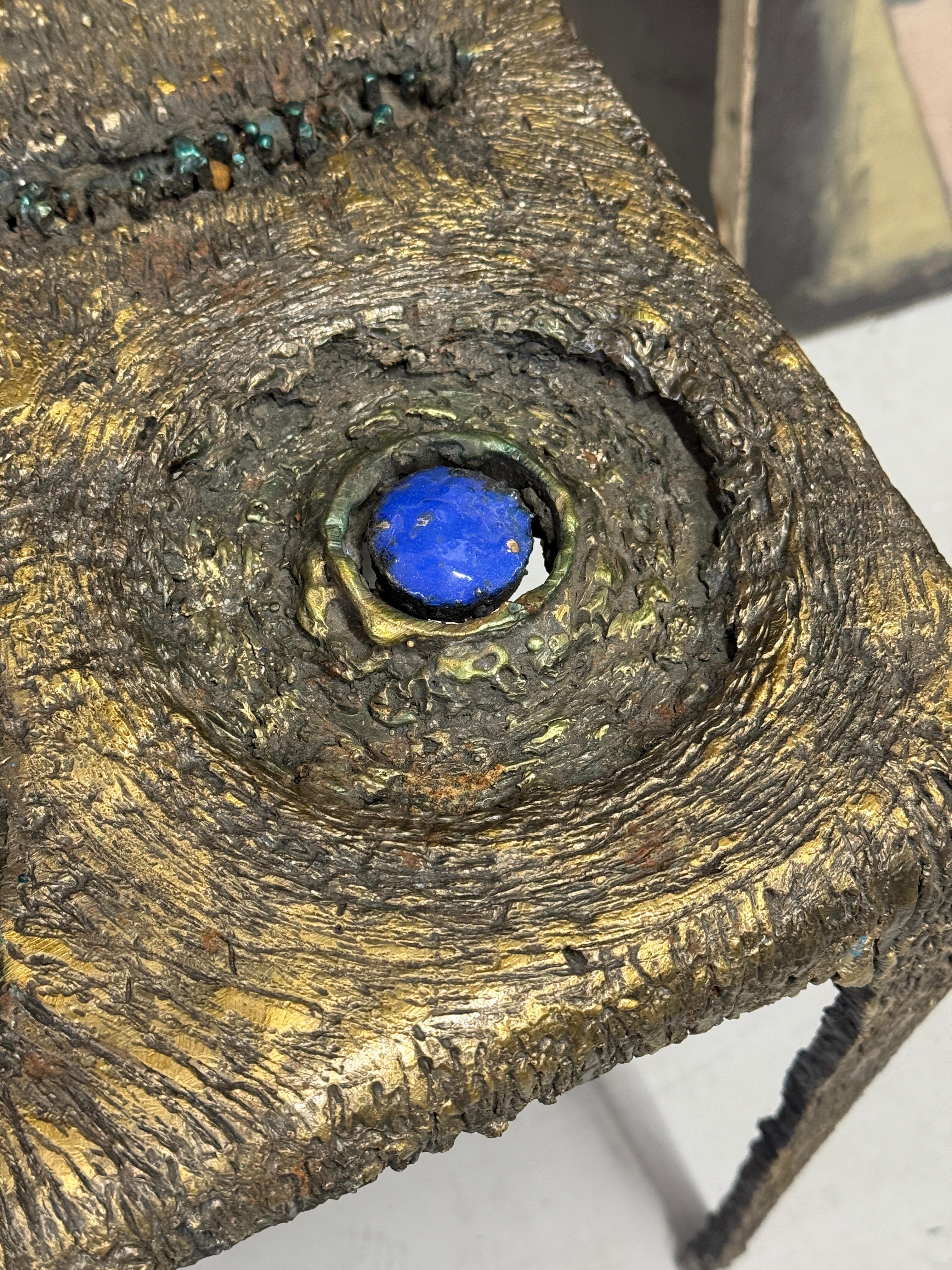 American Brutalist Mixed Metal and Enamel Table by James Bearden For Sale