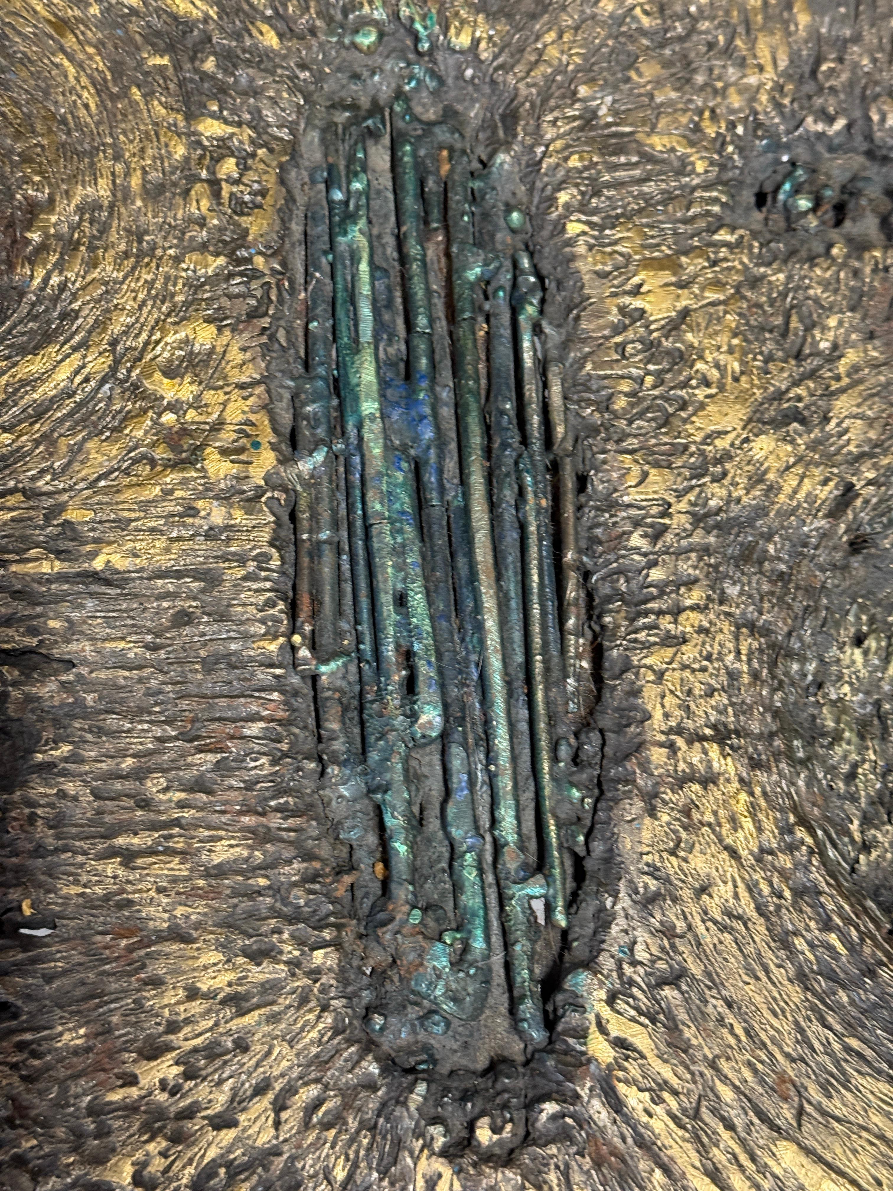 Bronze Brutalist Mixed Metal and Enamel Table by James Bearden For Sale