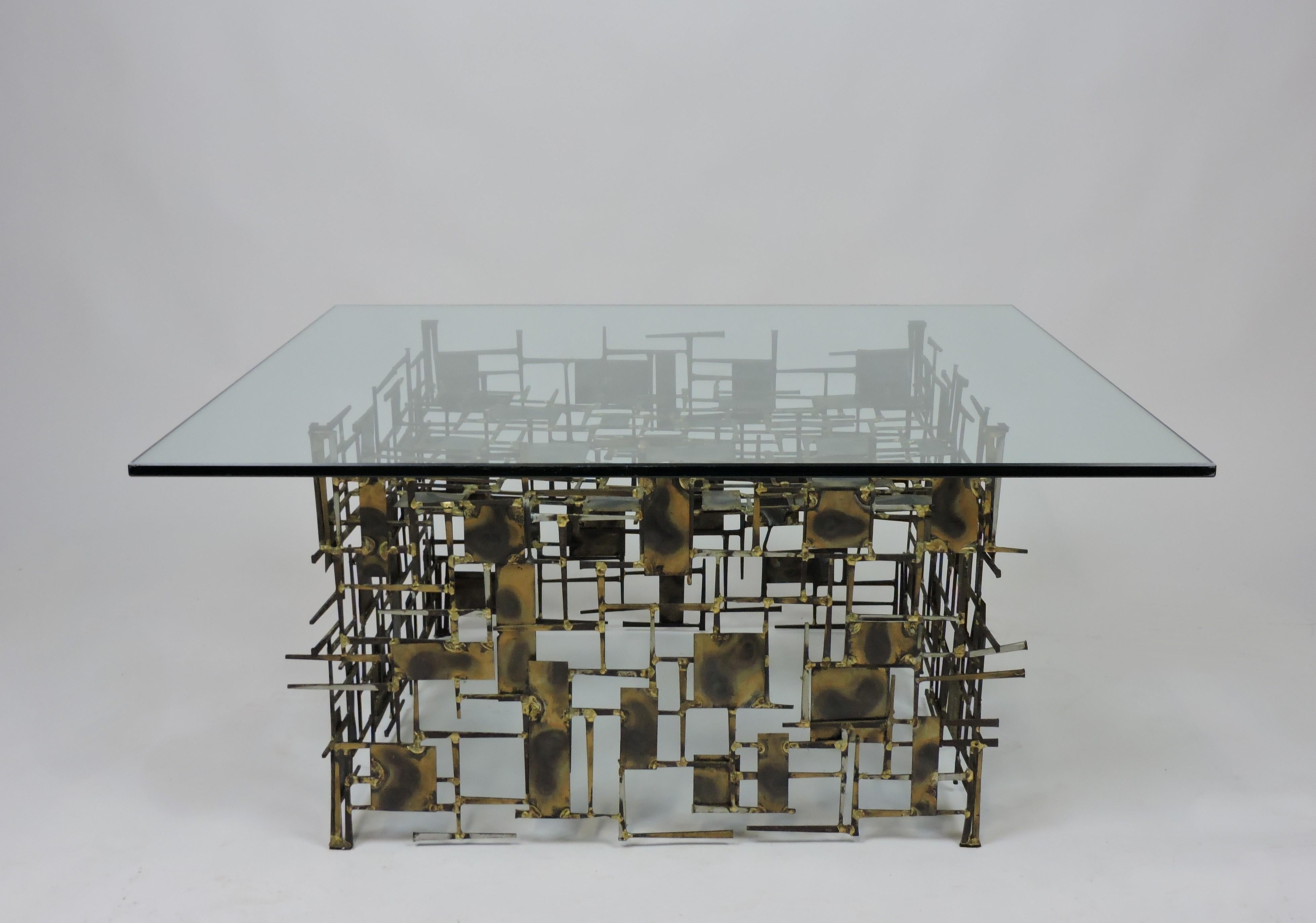 Mid-20th Century Brutalist Mixed Metal and Glass Marc Creates Coffee Table Seandel Style