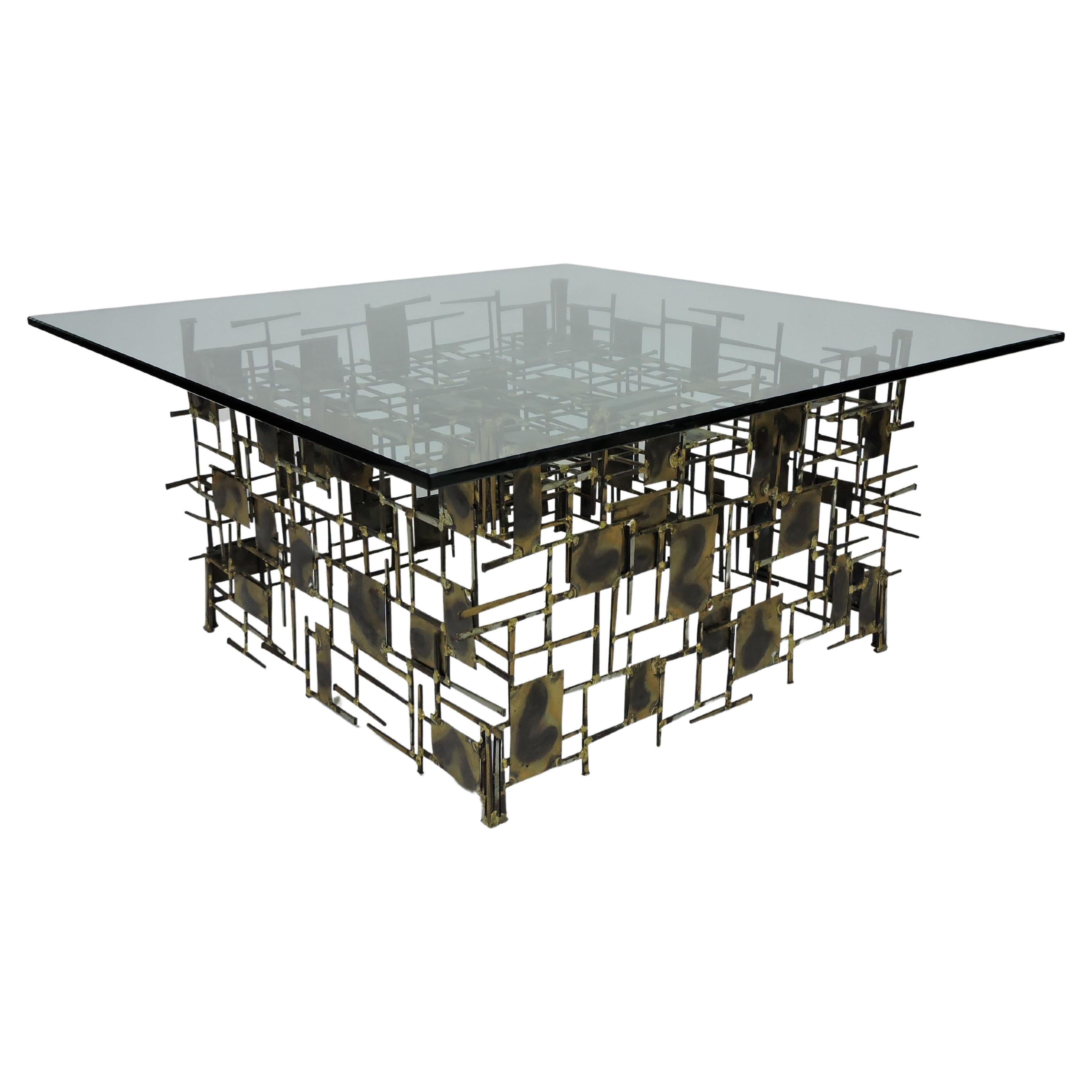 Brutalist Mixed Metal and Glass Marc Creates Coffee Table Seandel Style