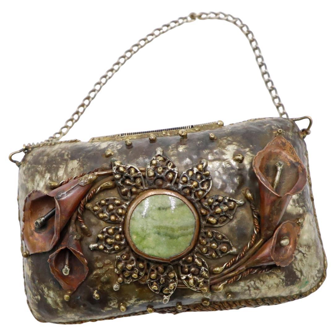 Brutalist Mixed Metal Artisan Handbag ca 1970s
