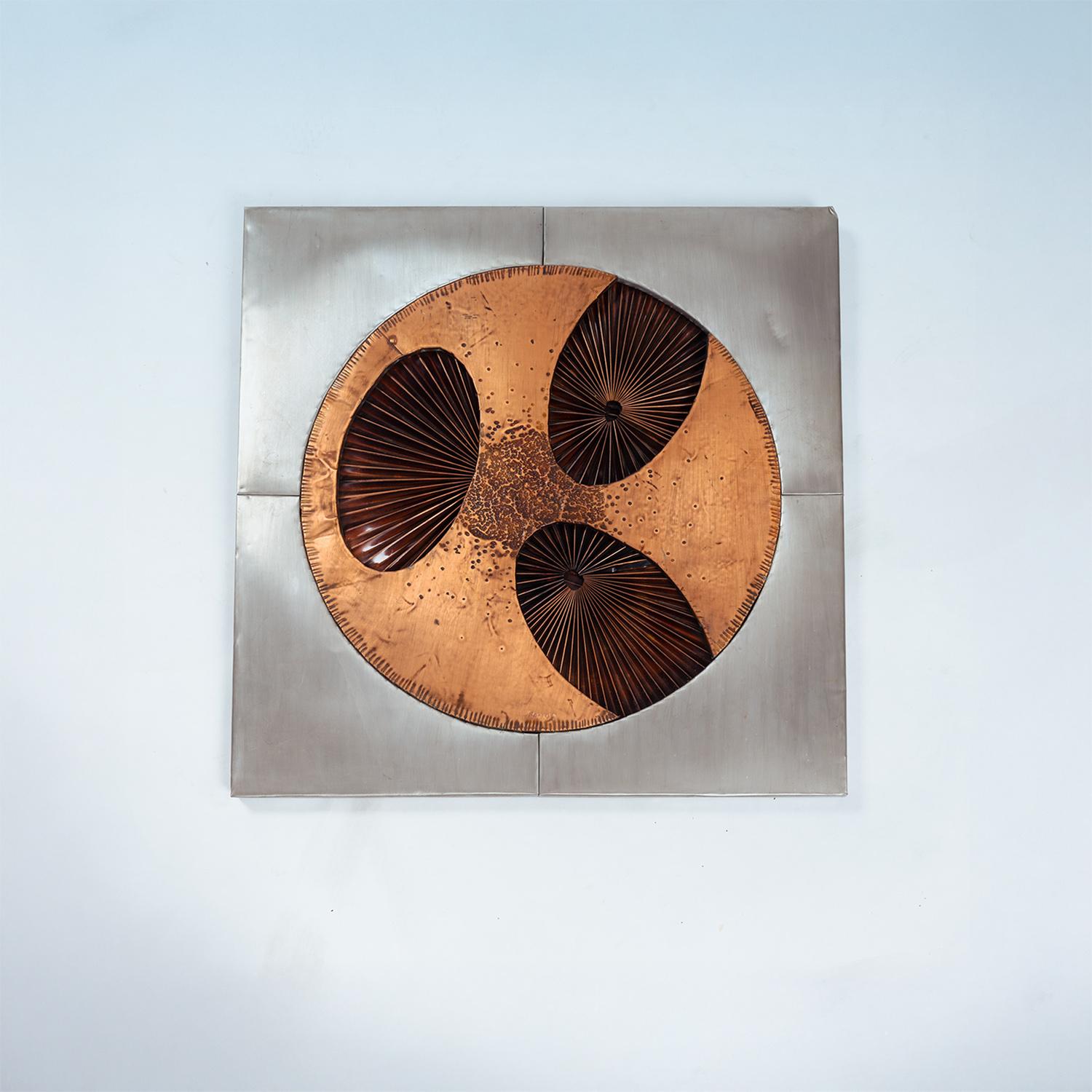 Brutalistisches Kunstwerk aus gemischtem Metall von Sammy Tsui, 1960er Jahre

71 x 71 x 4 cm