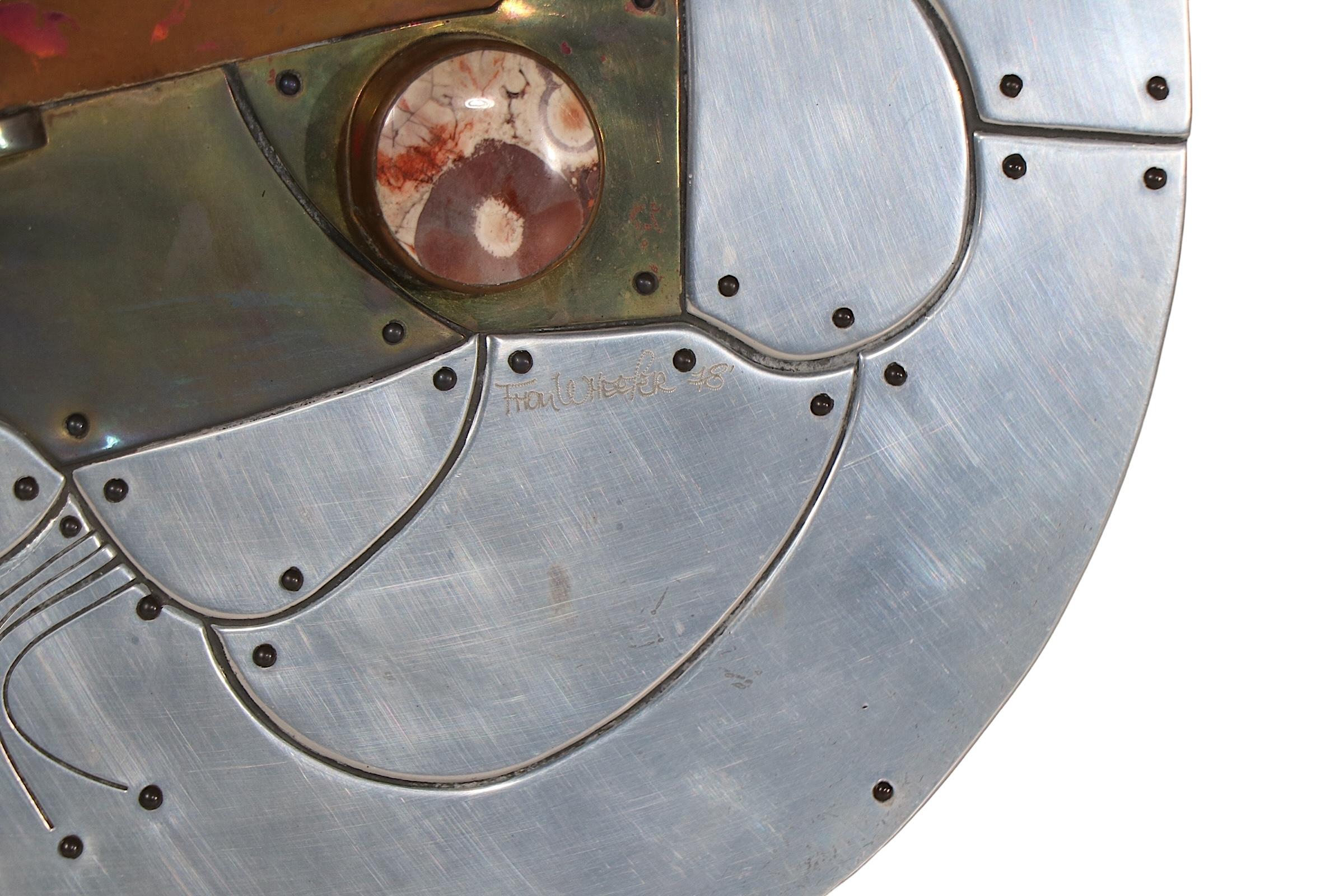 American Brutalist Mixed Metal Wall Hanging Sculpture by Thom Tex Wheeler c. 1978 For Sale