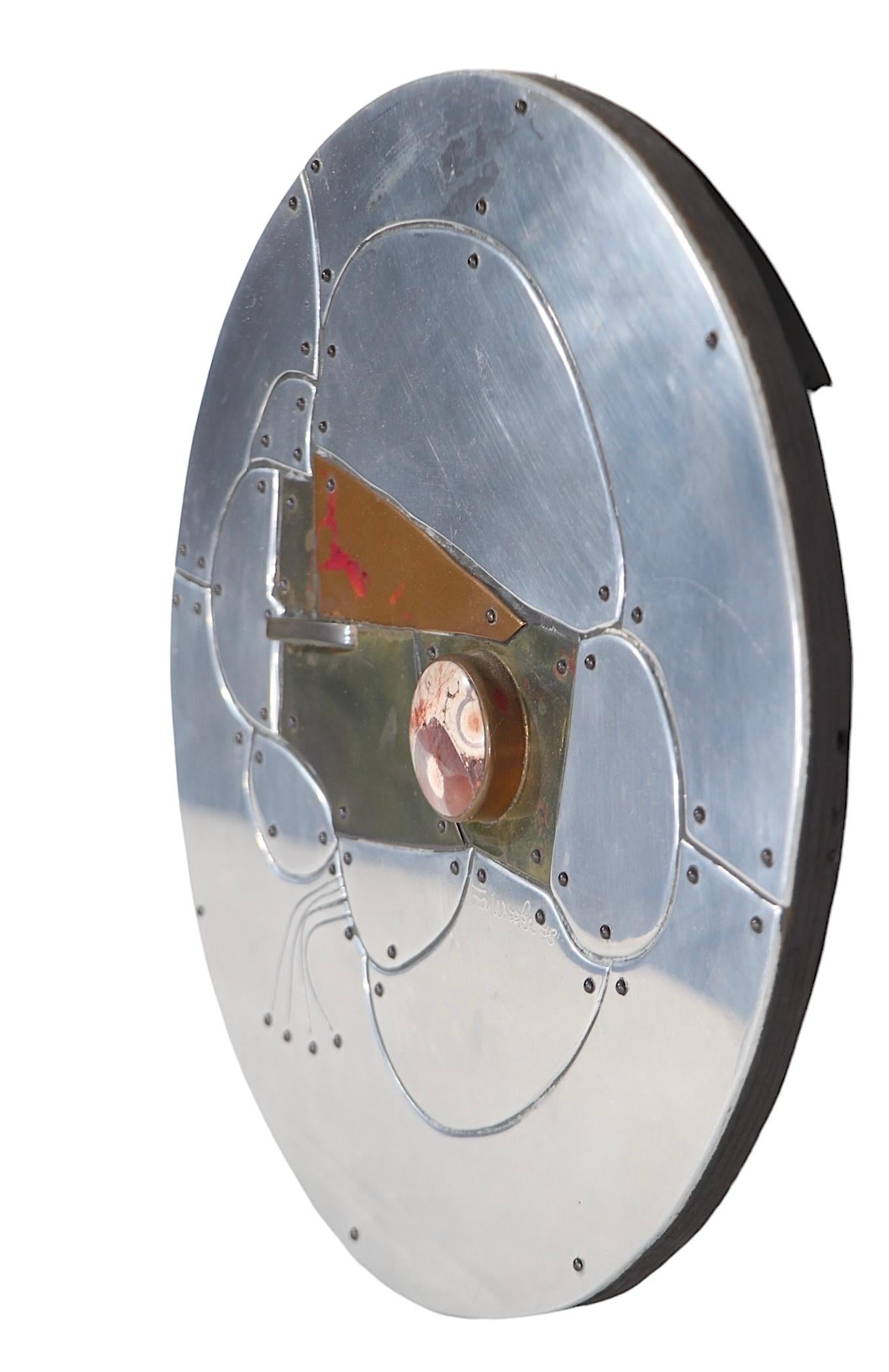 Aluminum Brutalist Mixed Metal Wall Hanging Sculpture by Thom Tex Wheeler c. 1978 For Sale