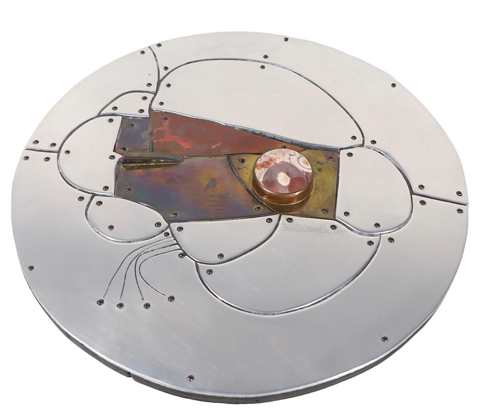 Brutalist Mixed Metal Wall Hanging Sculpture by Thom Tex Wheeler c. 1978 For Sale 1
