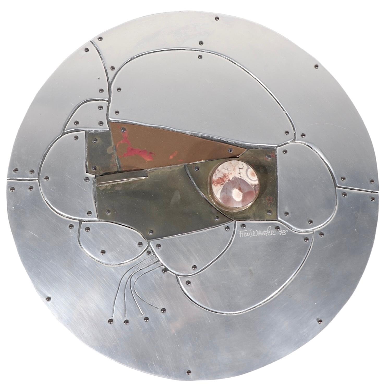 Brutalist Mixed Metal Wall Hanging Sculpture by Thom Tex Wheeler c. 1978 For Sale 2