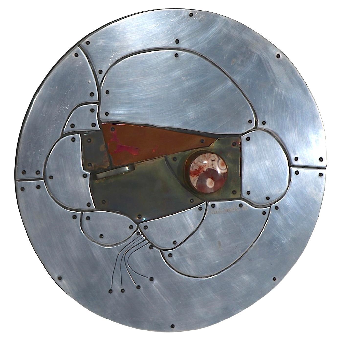Escultura Brutalista de Metal Mixto Colgada de la Pared de Thom Wheeler c. 1978