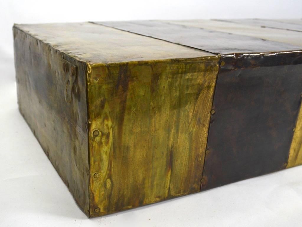 Brass Brutalist Mixed Metal Wall Mount Shelves after Evans
