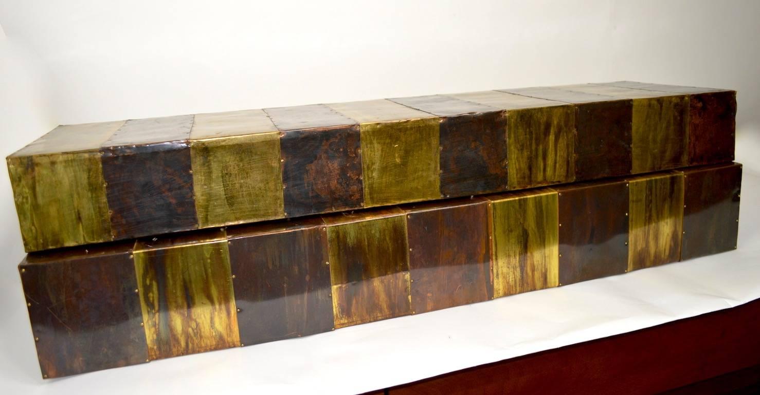 Brutalist Mixed Metal Wall Mount Shelves after Evans 3