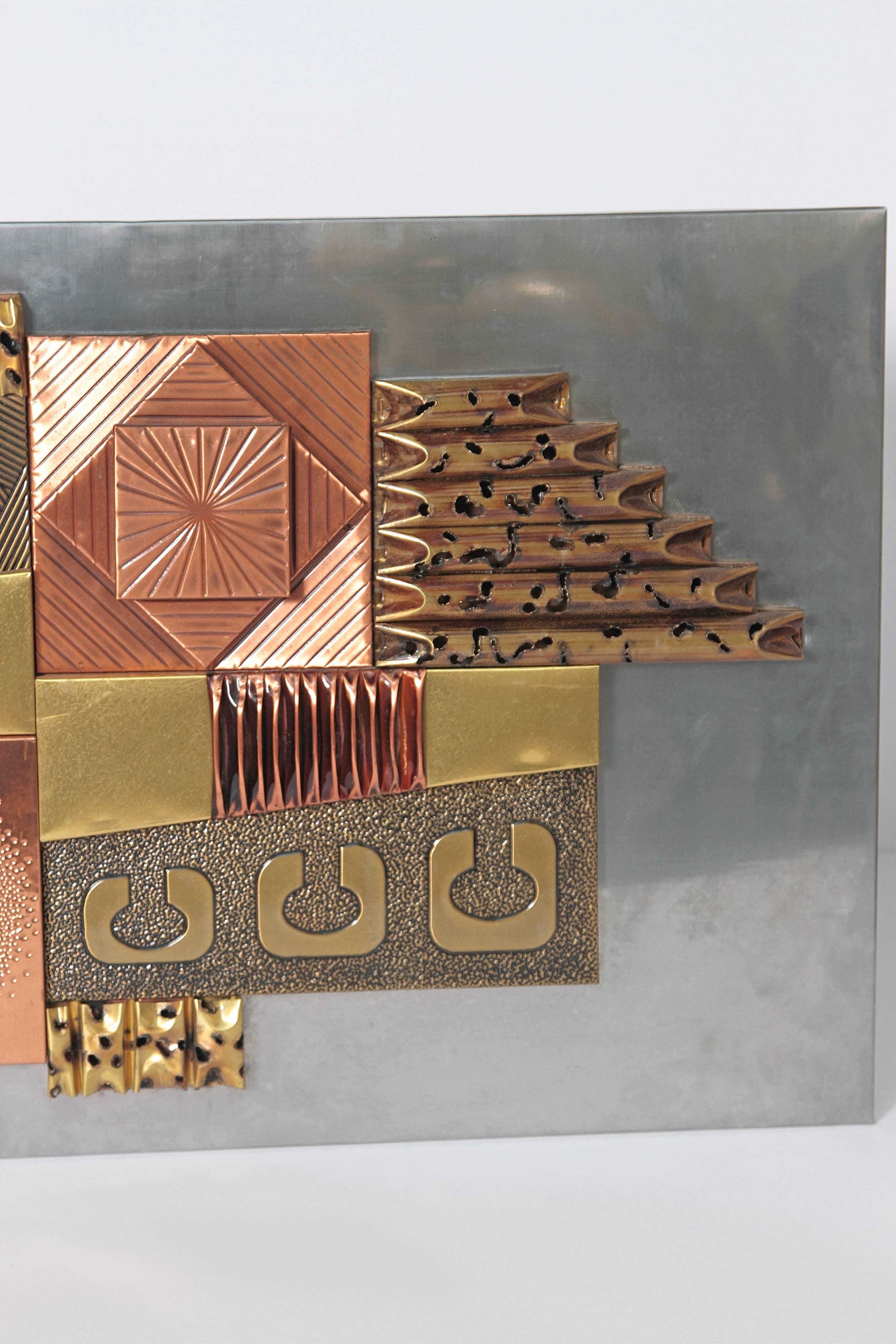 Brutalist Mixed Metal Wall Relief Sculptures in the Style of Paul Vanders 1