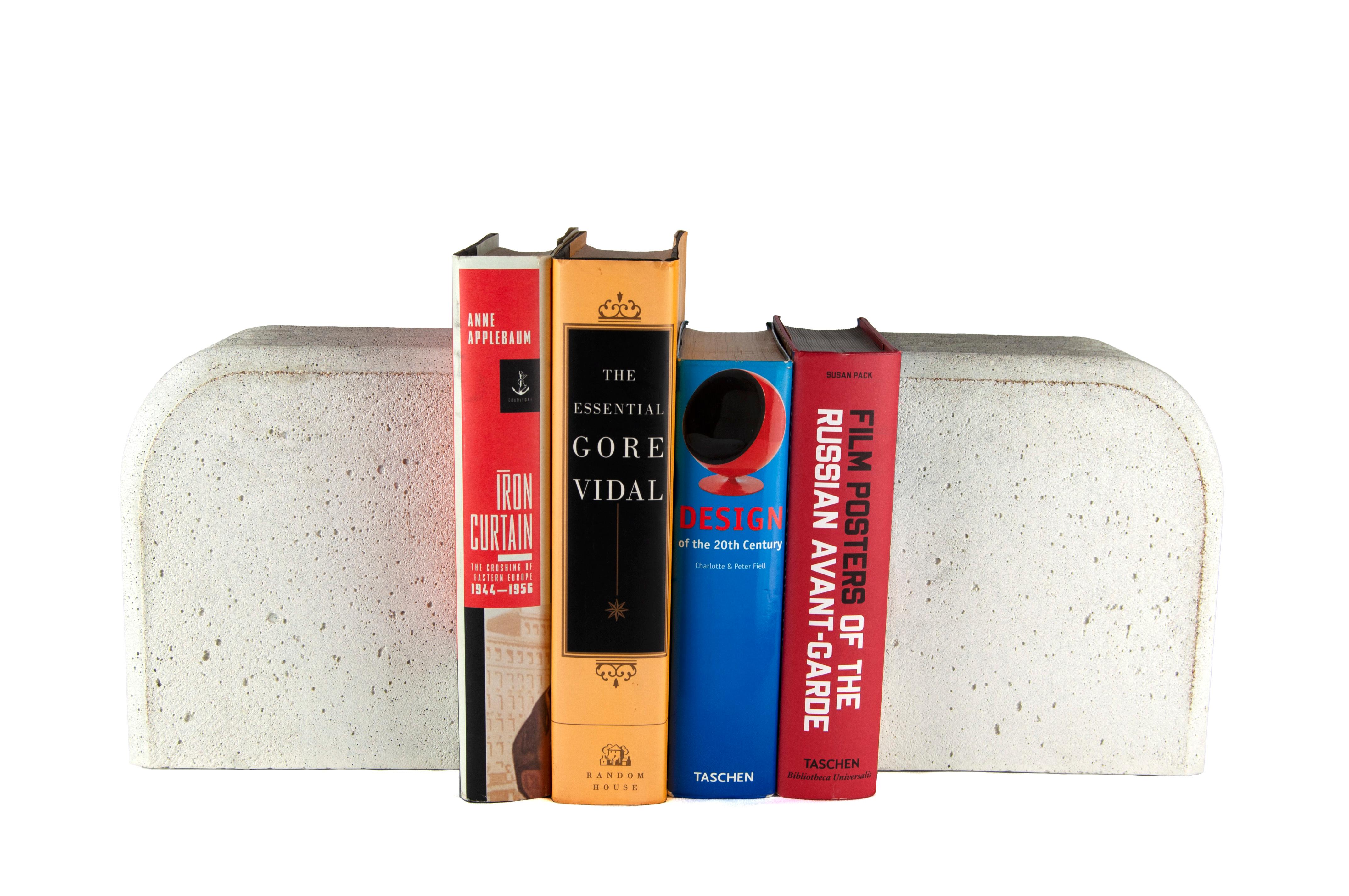 Cast Brutalist / Modern Concrete Bookends, White