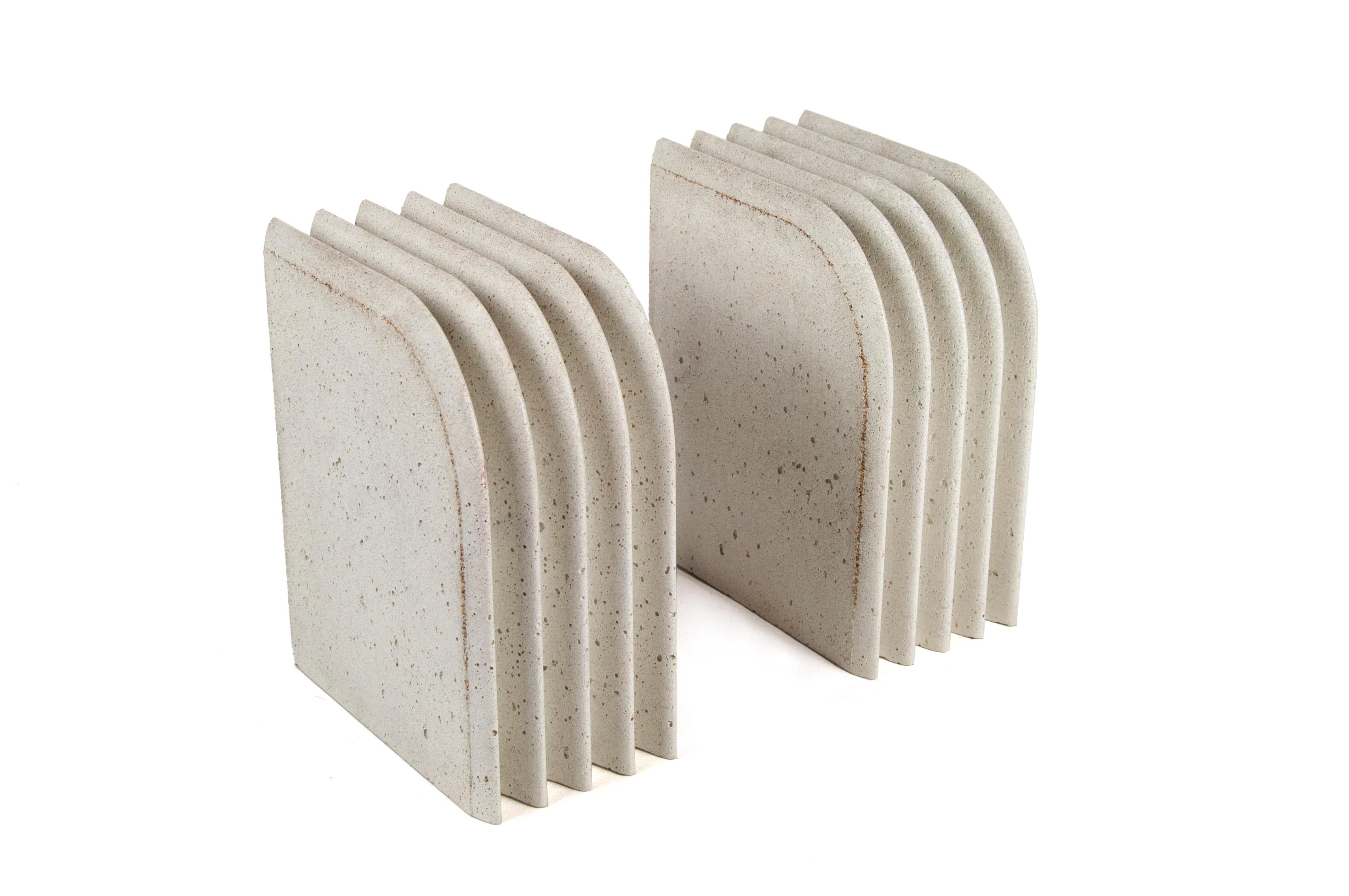 Contemporary Brutalist / Modern Concrete Bookends, White