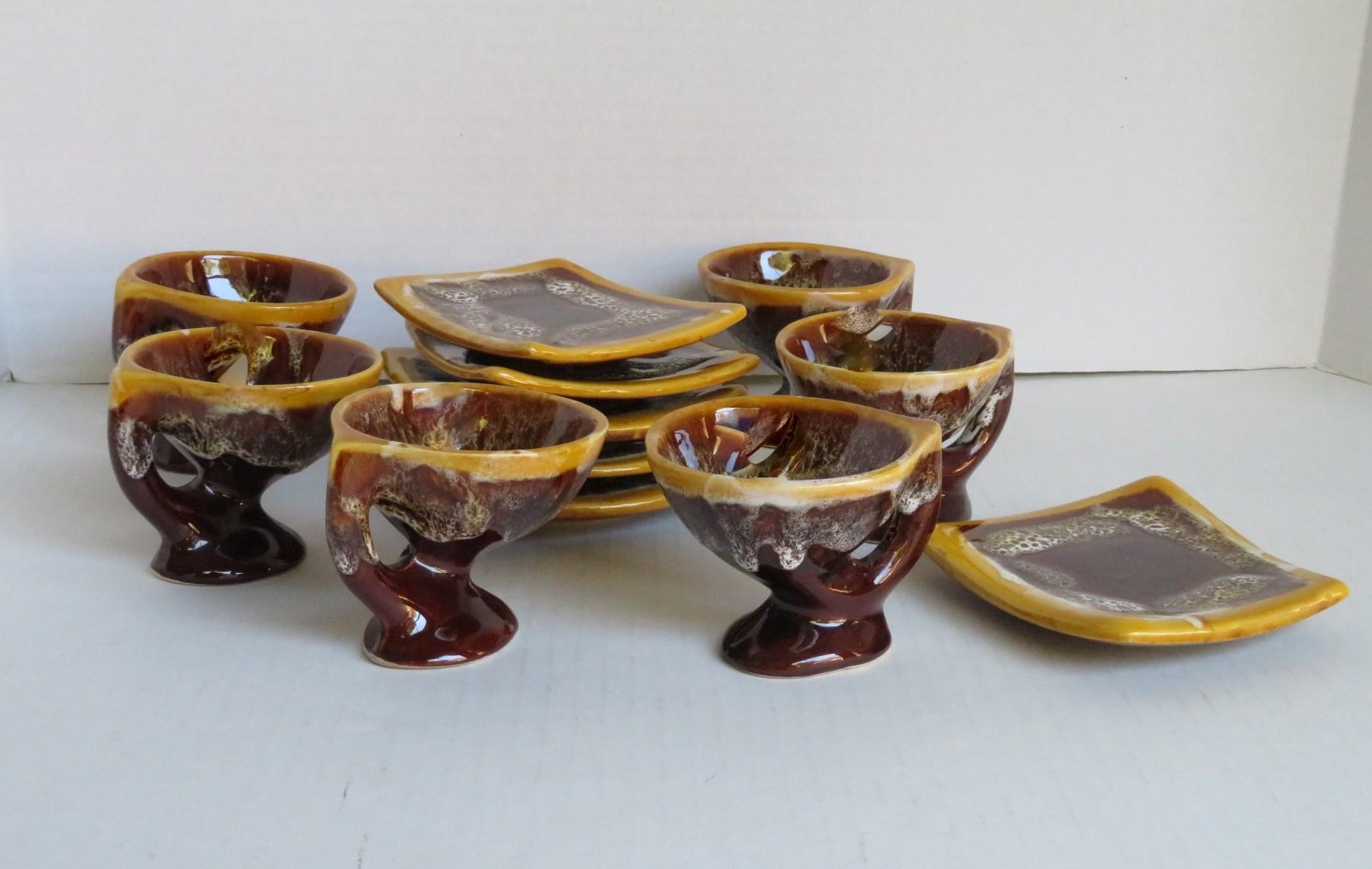 French Brutalist Modern Demi-Tasse / Espresso Coffee Set Made in Vallauris France 1950s