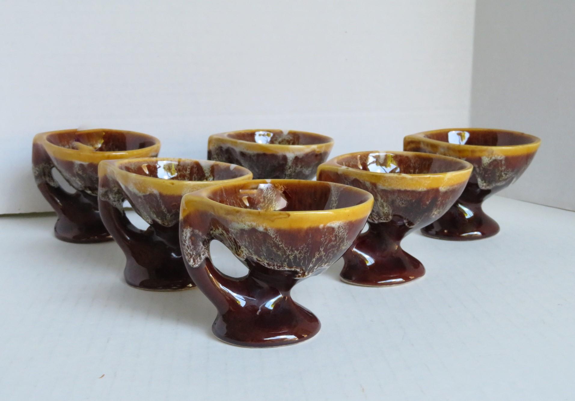 Glazed Brutalist Modern Demi-Tasse / Espresso Coffee Set Made in Vallauris France 1950s