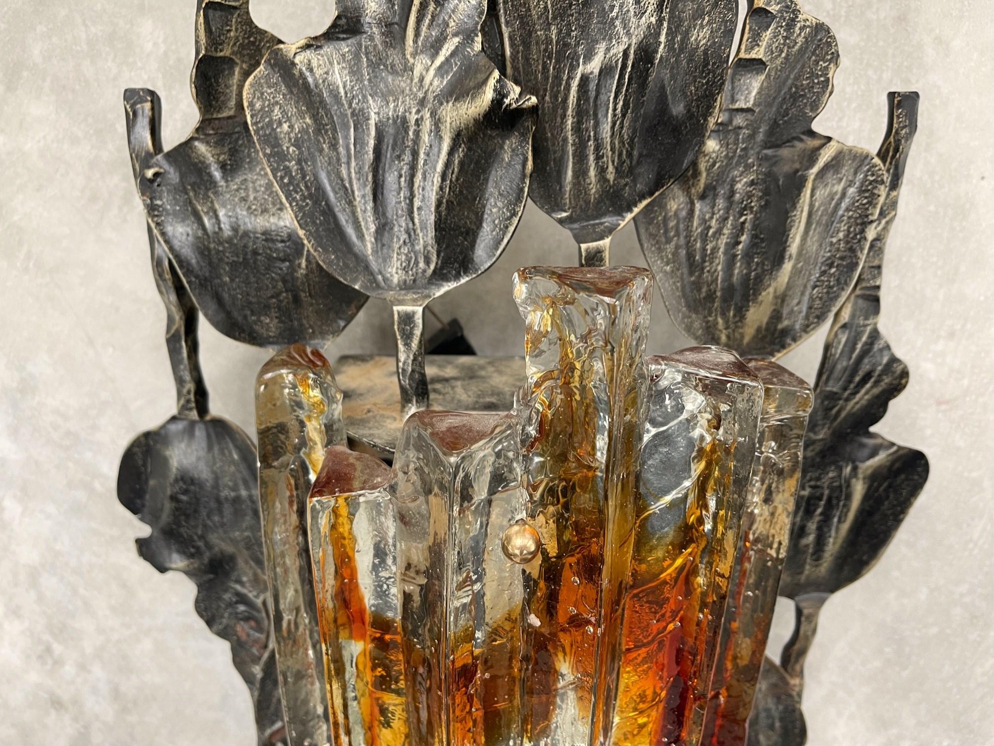Brutalist Modern Glass Metal Sconce - Tom Ahlström and Hans Ehrich 1970s In Fair Condition For Sale In Wallkill, NY