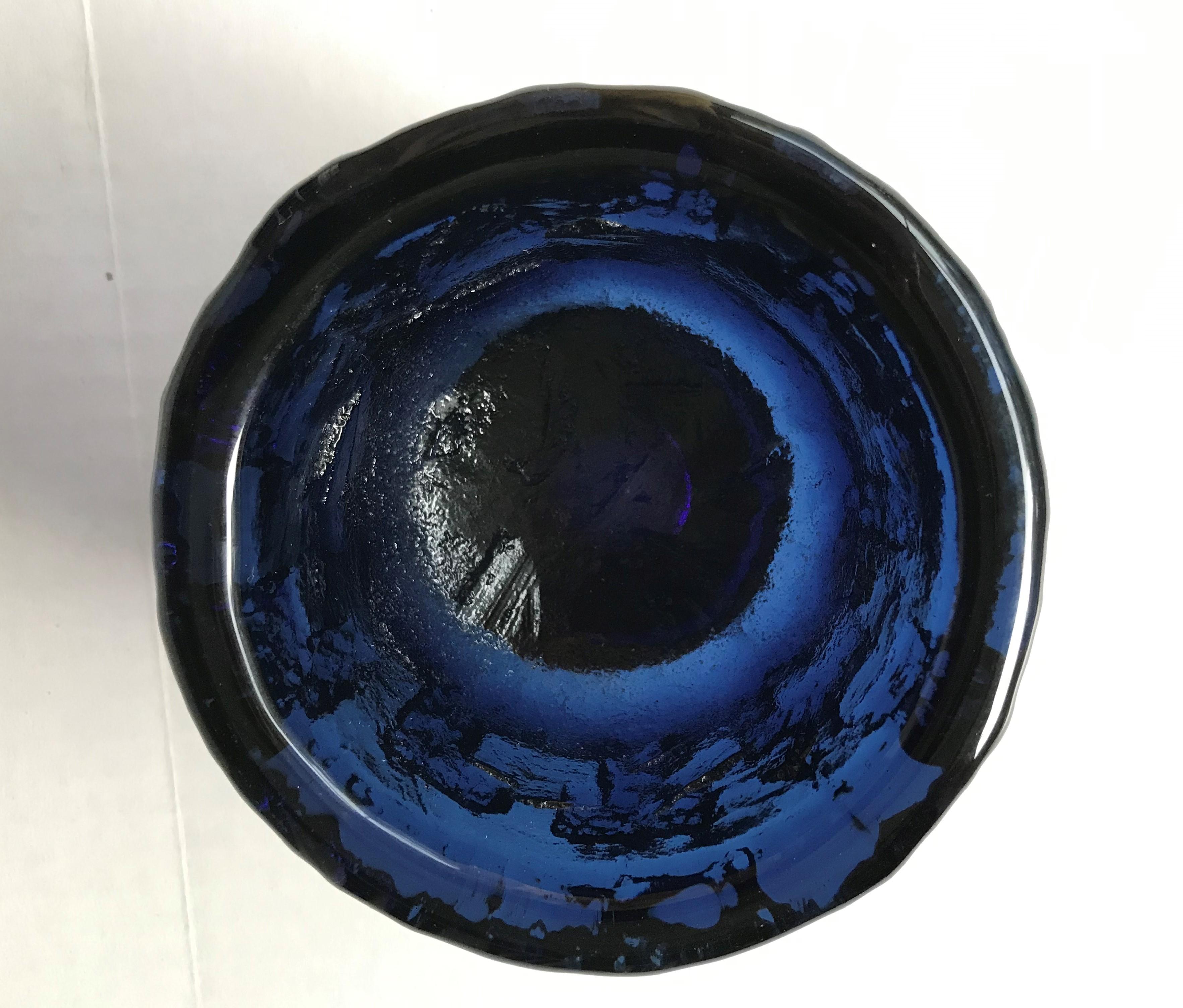 Swedish Brutalist Modern Gote Augustsson Cobalt Blue Textured Bowl for Ruda, Sweden 1960