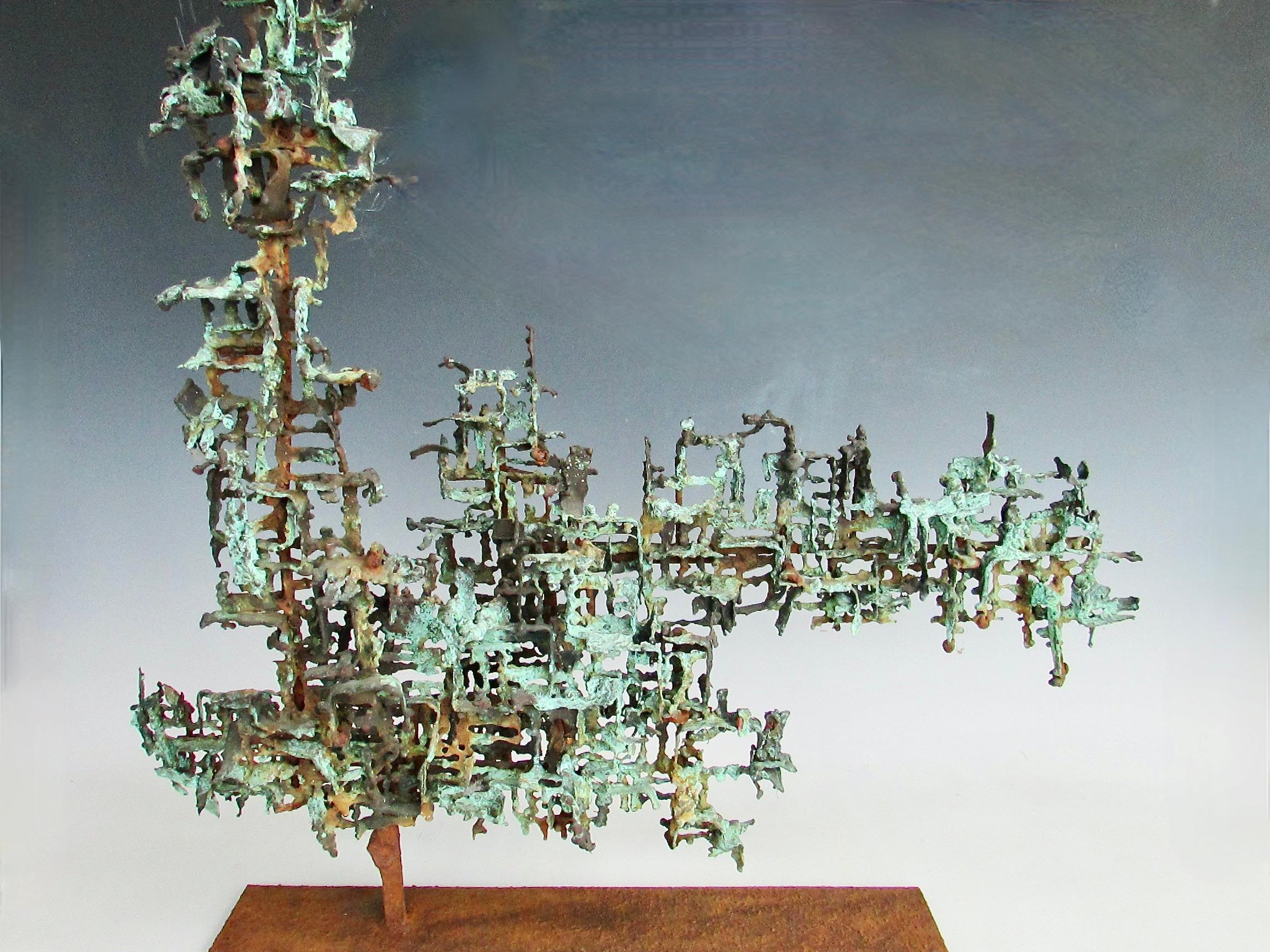 Brutalist modern Marcello Fantoni copper on welded steel  sculpture In Good Condition For Sale In Ferndale, MI