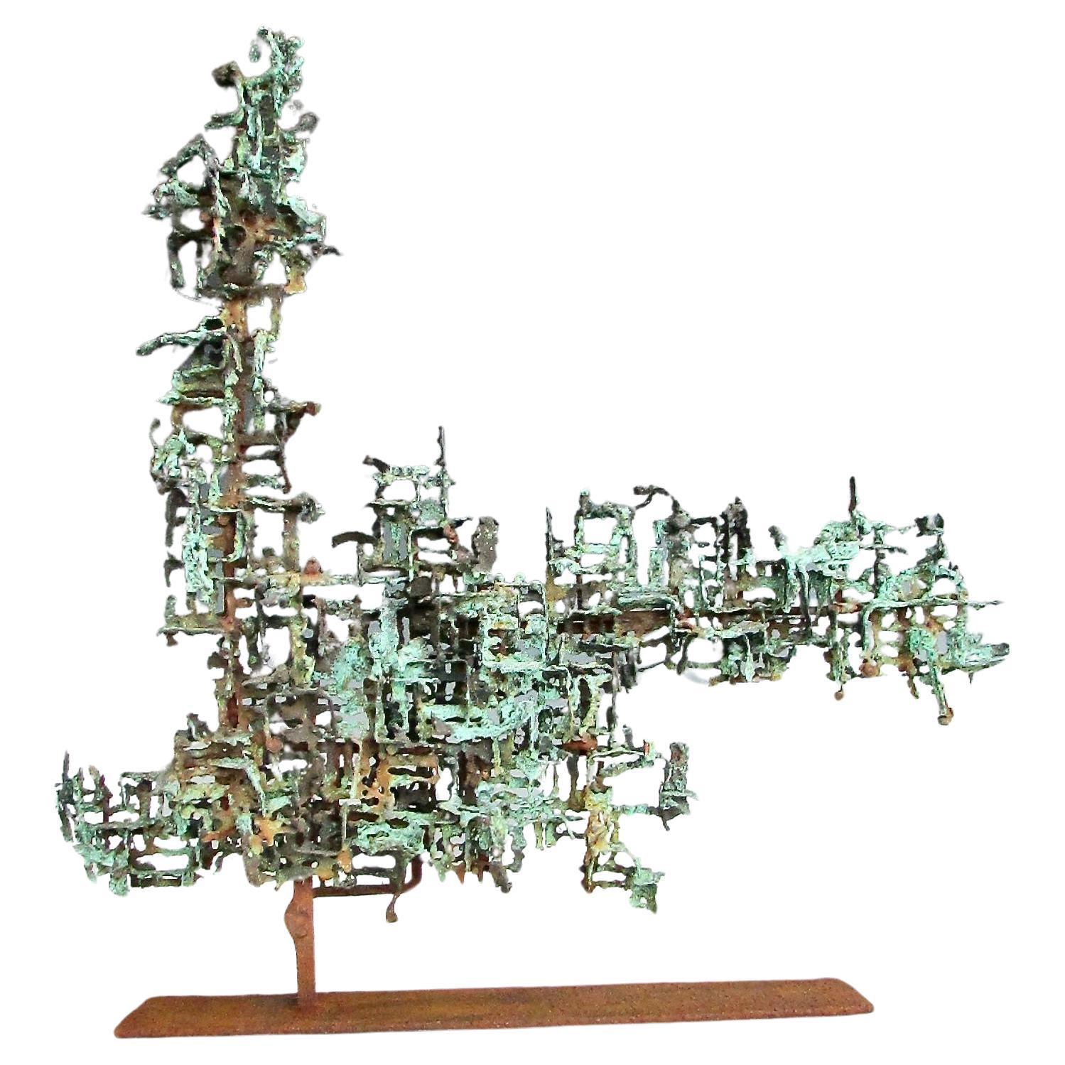 Brutalist modern Marcello Fantoni copper on welded steel  sculpture For Sale