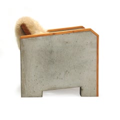 Brutalist Modern Outdoor Concrete Burmese Teak Lounge Chair