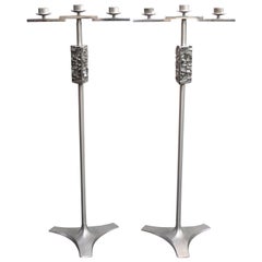 Used Brutalist Modern Pair of Liturgical Candelabras