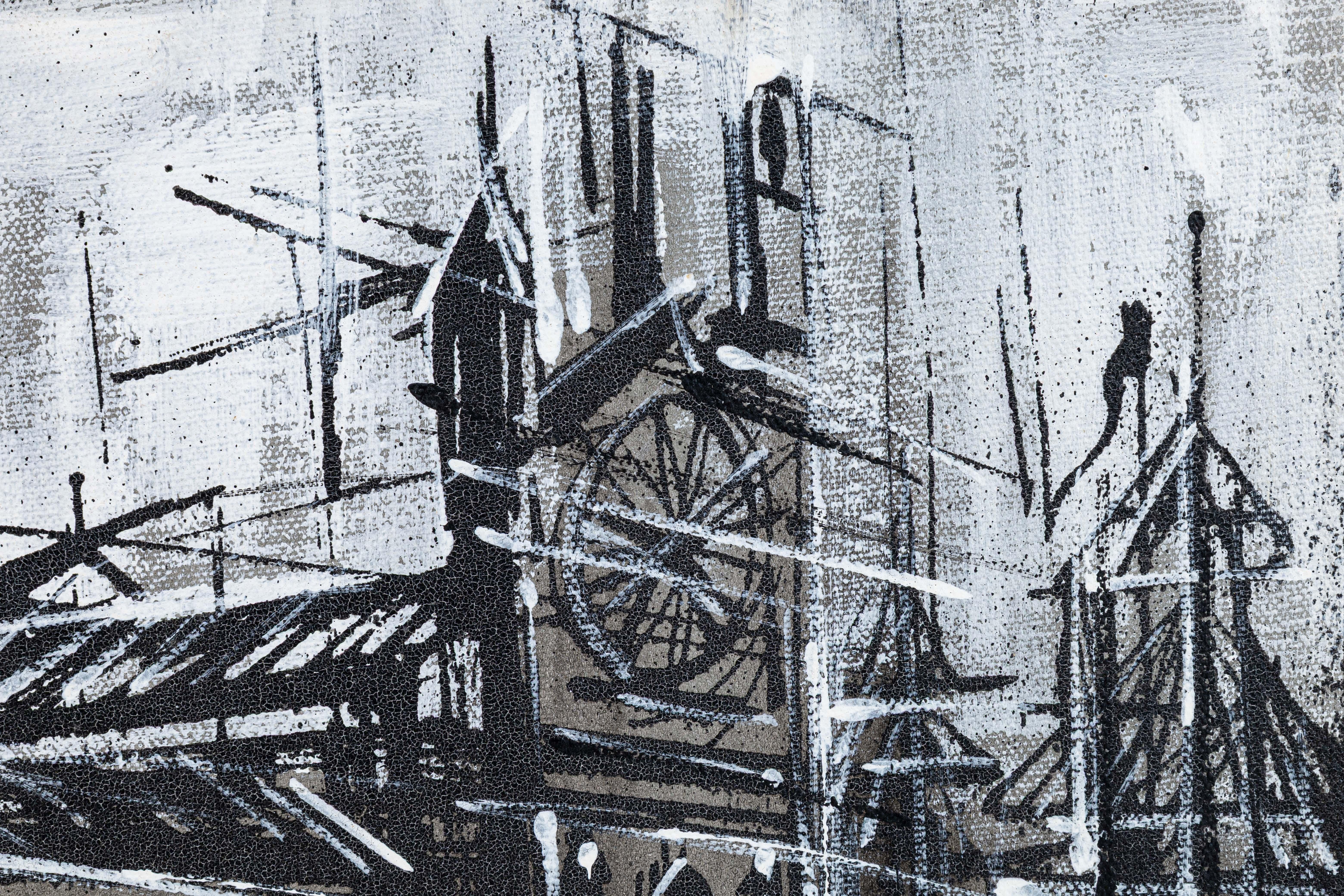 Paar brutalistische moderne Pariser und Venedig-Szenen aus Acryl auf Leinwand, 1970er Jahre (Unbekannt) im Angebot