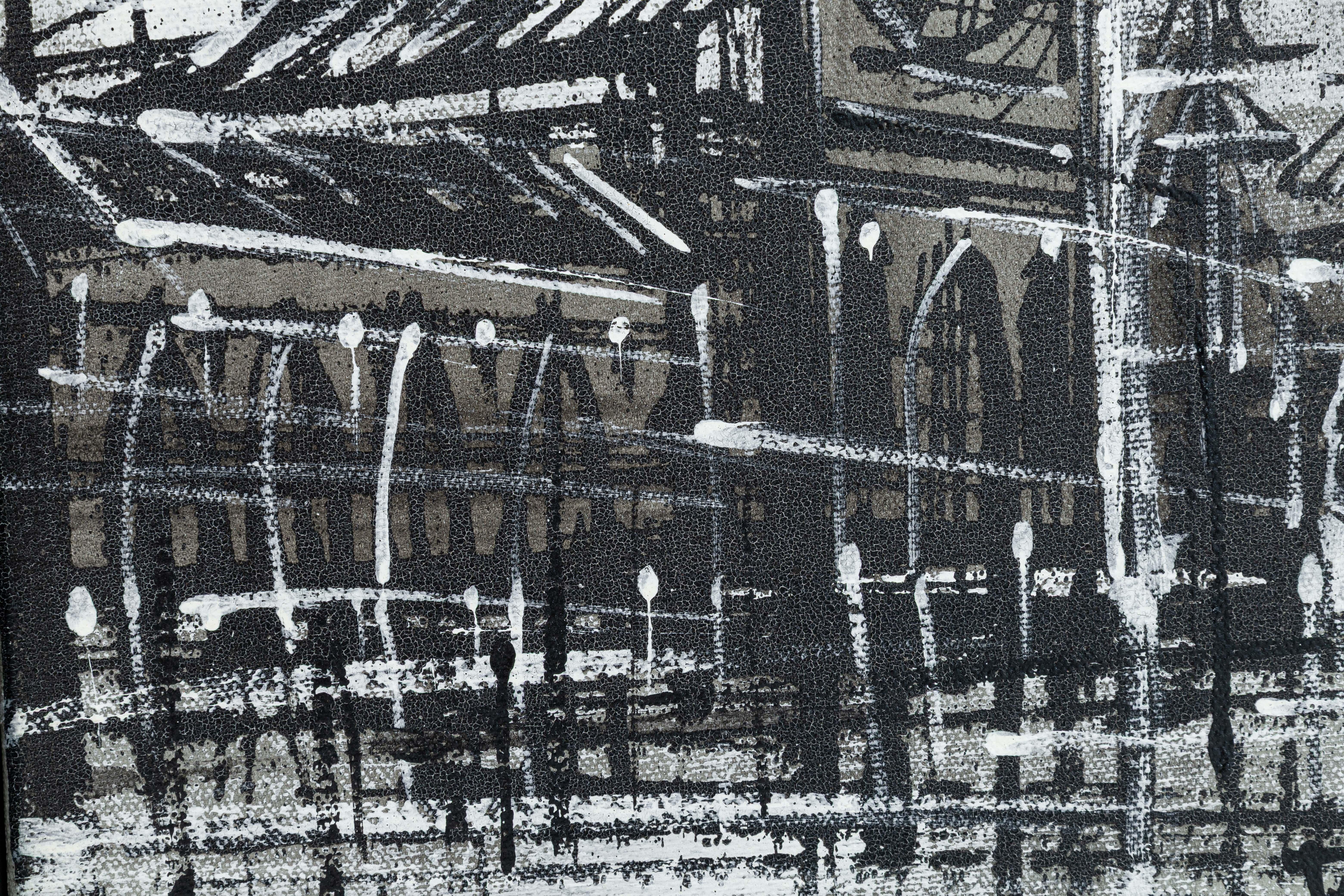 Paar brutalistische moderne Pariser und Venedig-Szenen aus Acryl auf Leinwand, 1970er Jahre im Zustand „Gut“ im Angebot in Keego Harbor, MI