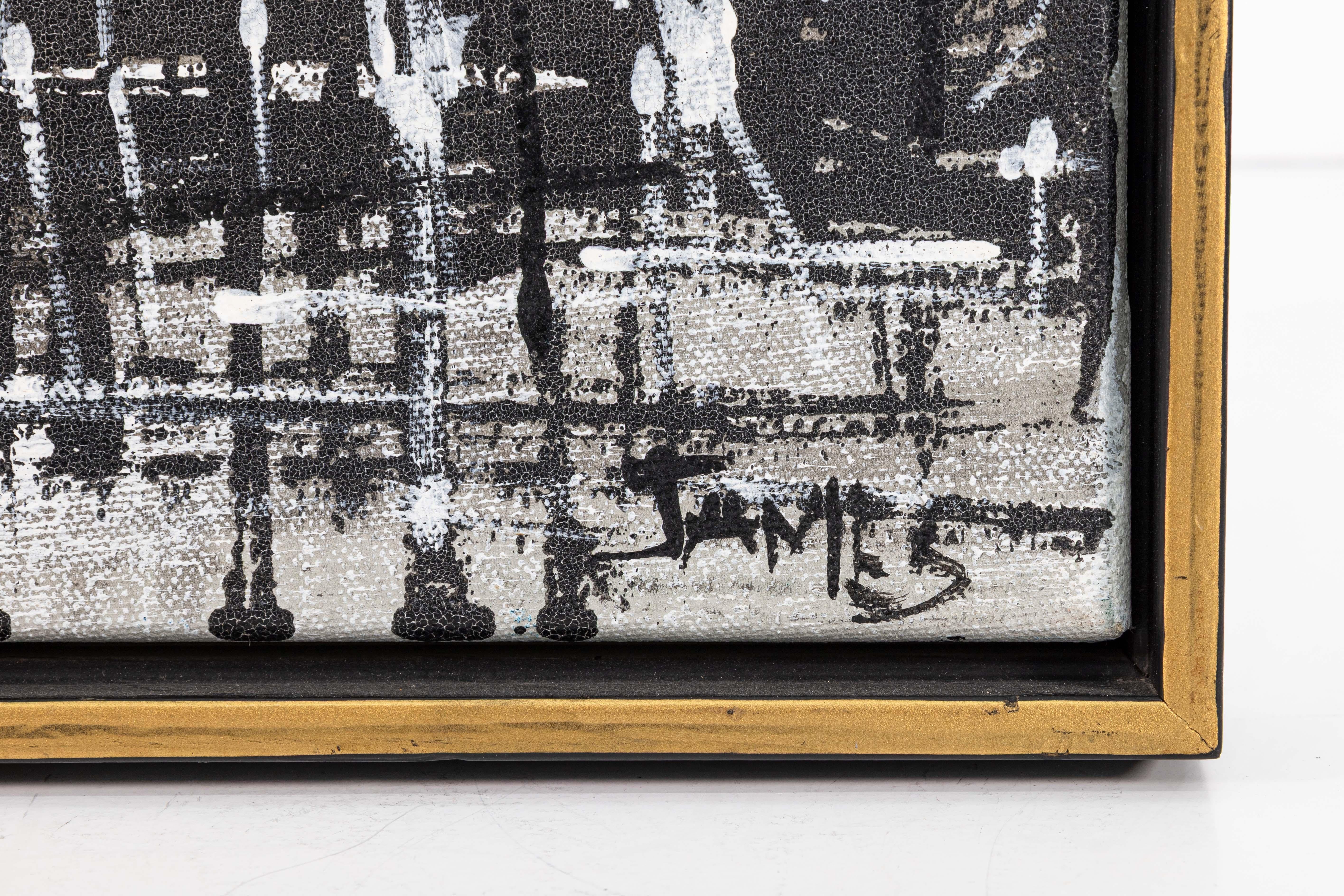 Paar brutalistische moderne Pariser und Venedig-Szenen aus Acryl auf Leinwand, 1970er Jahre (Ende des 20. Jahrhunderts) im Angebot