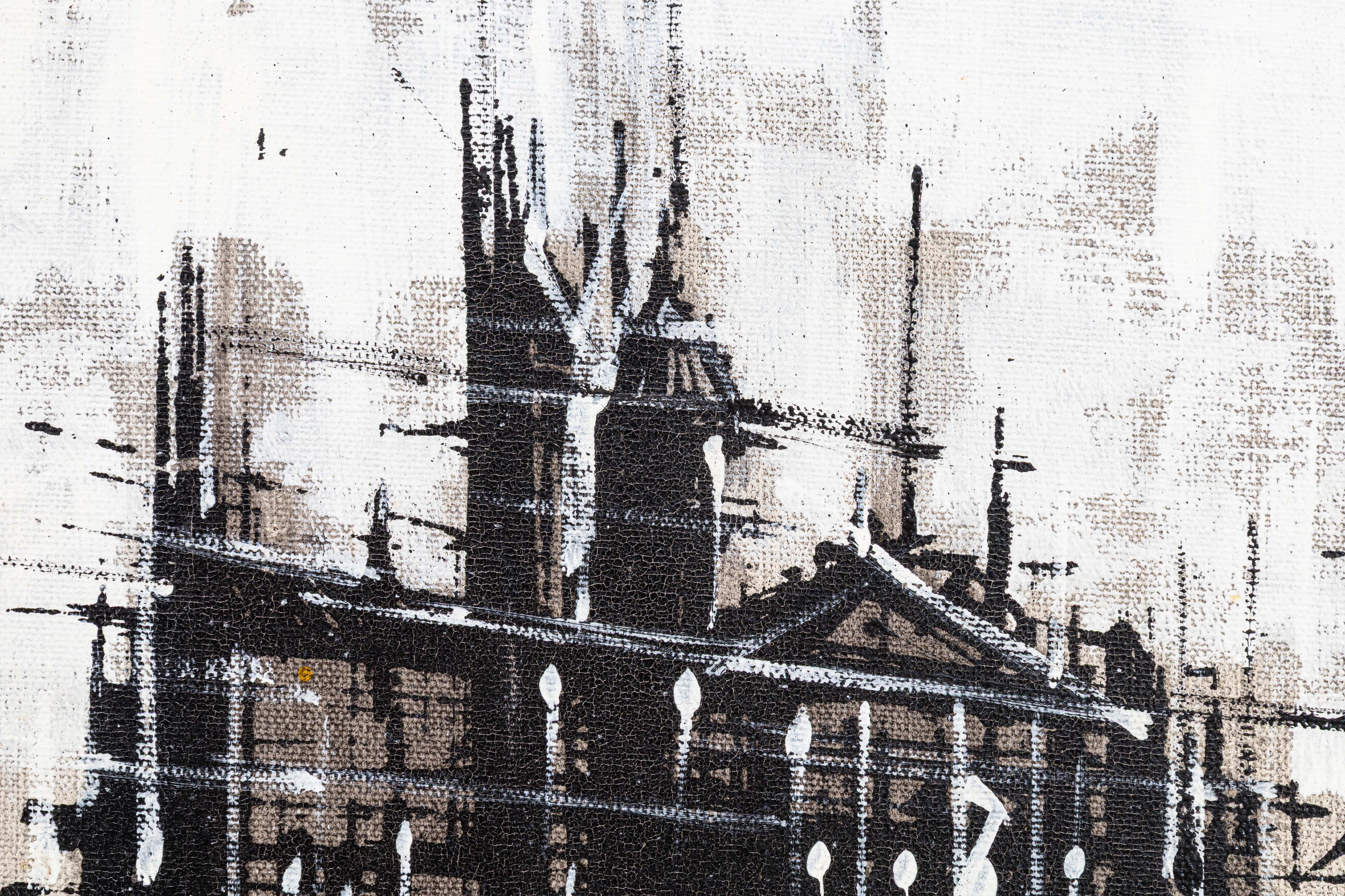 Paar brutalistische moderne Pariser und Venedig-Szenen aus Acryl auf Leinwand, 1970er Jahre im Angebot 1