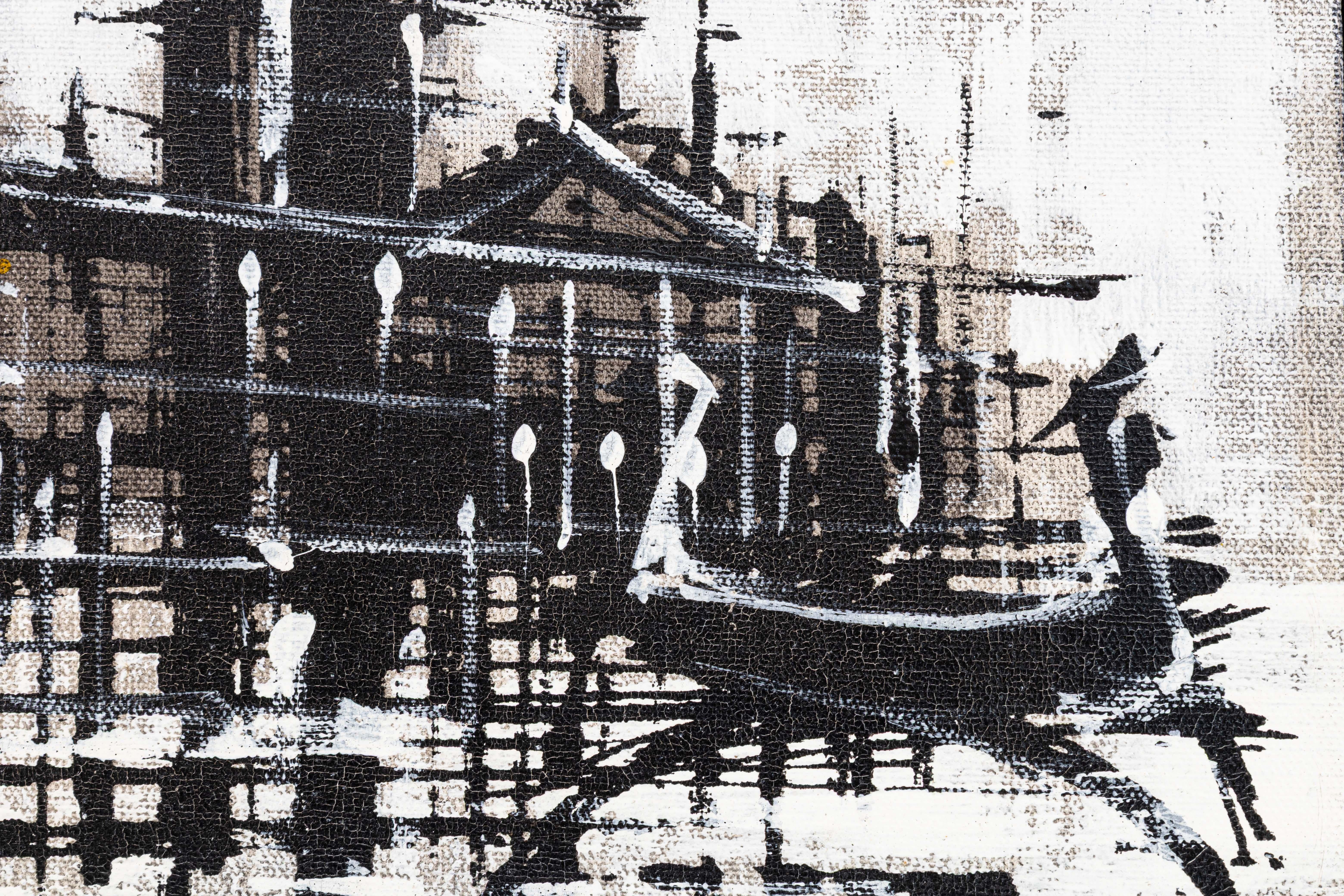 Paar brutalistische moderne Pariser und Venedig-Szenen aus Acryl auf Leinwand, 1970er Jahre im Angebot 2