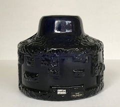 Brutalist Modern Textured Cobalt Blue Glass Vase, Gote Augustsson, Ruda, Sweden