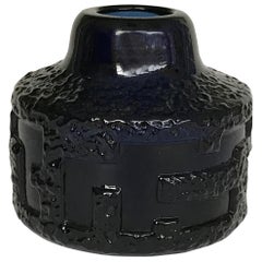 Brutalist Modern Textured Cobalt Blue Glass Vase, Gote Augustsson, Ruda, Sweden