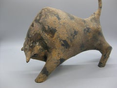 Brutalist Modernist Cast Iron Stylized Bull Sculpture with Patina Finish