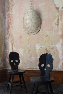Brutalist Modernist Ebonised Hardwood Skull Silhouette Side Hall Chairs