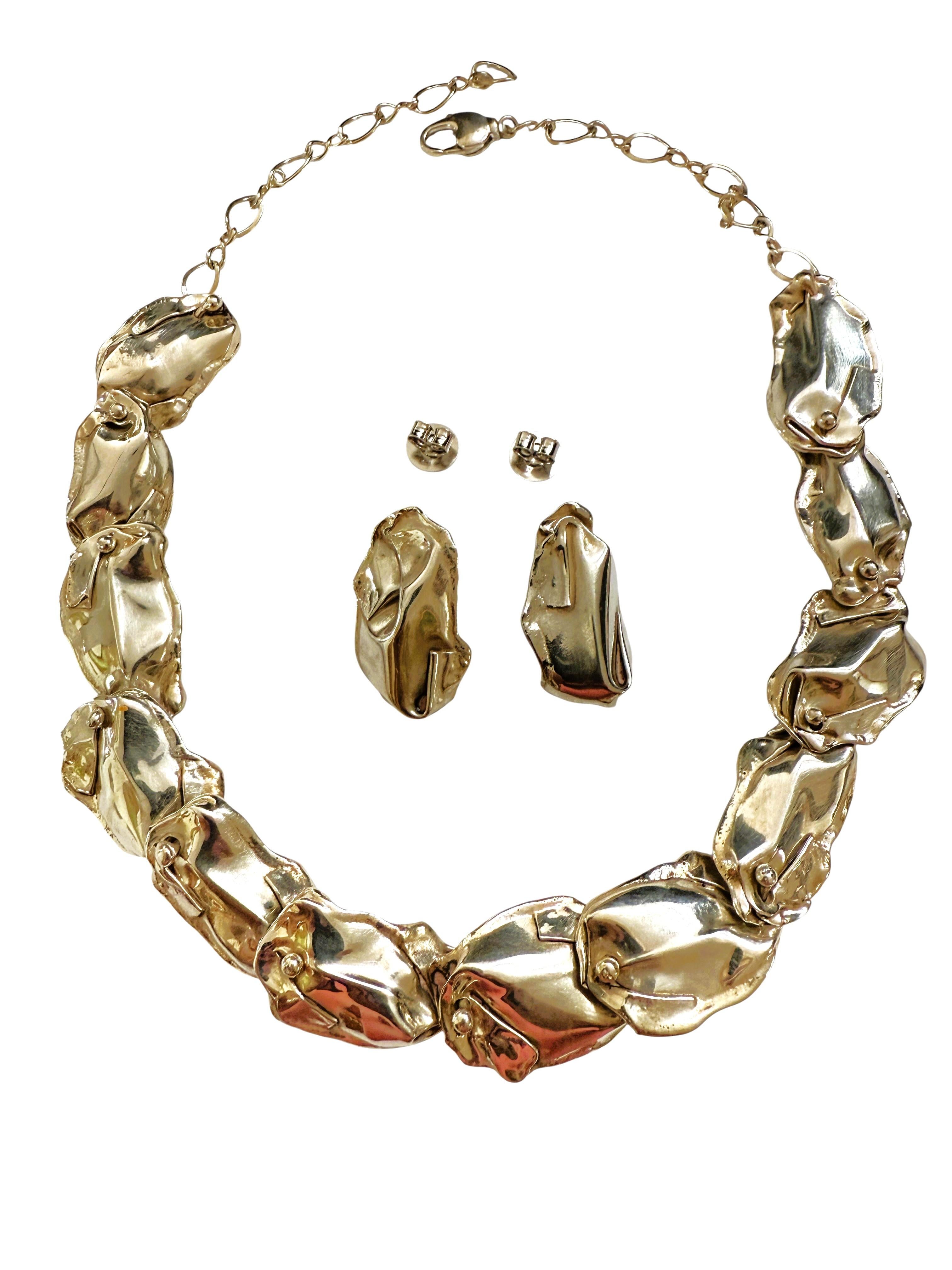 De las mujeres Collar y Pendientes de Pétalos de Plata de Ley Forjada Modernista Brutalista en venta