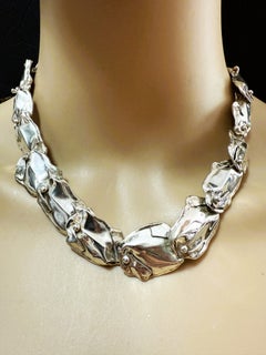 Brutalist Modernist Forged Sterling Silver Petal Necklace & Earrings